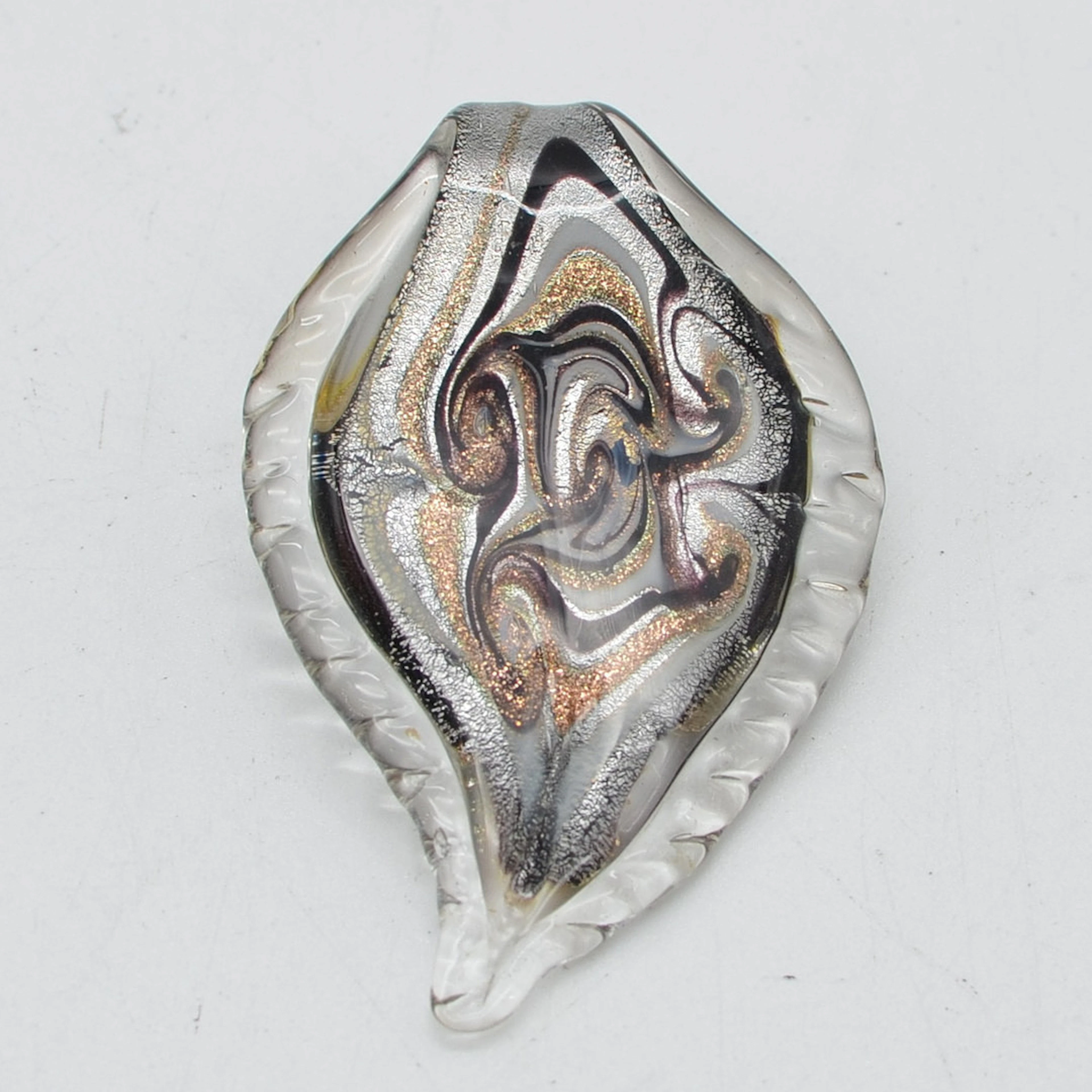 MURANO GLAS ANHÄNGER, BLATTFORM, STUDIOGLAS, GOLD- UND SILBERFLITTER