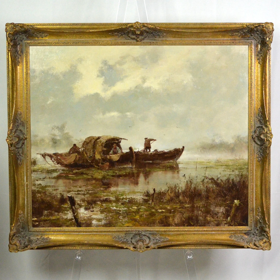 RICHARD REIBELING (1900-1976). FISCHER-SZENE, ÖL AUF LEINWAND (AUF