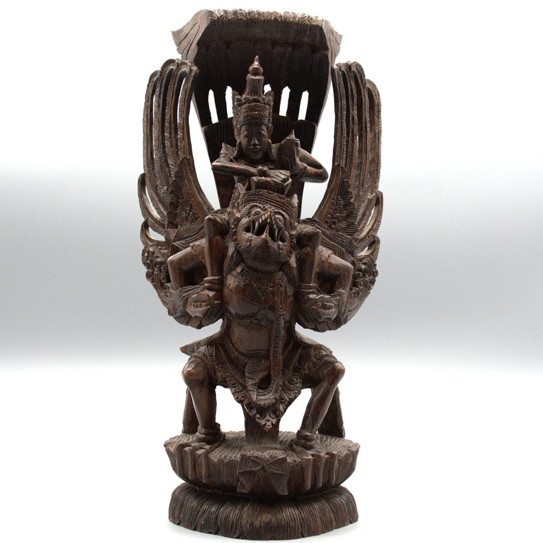 FEIN GESCHNITZTE HARTHOLZ-SKULPTUR „VISHNU AUF GARUDA“, BALI, INDONESIEN