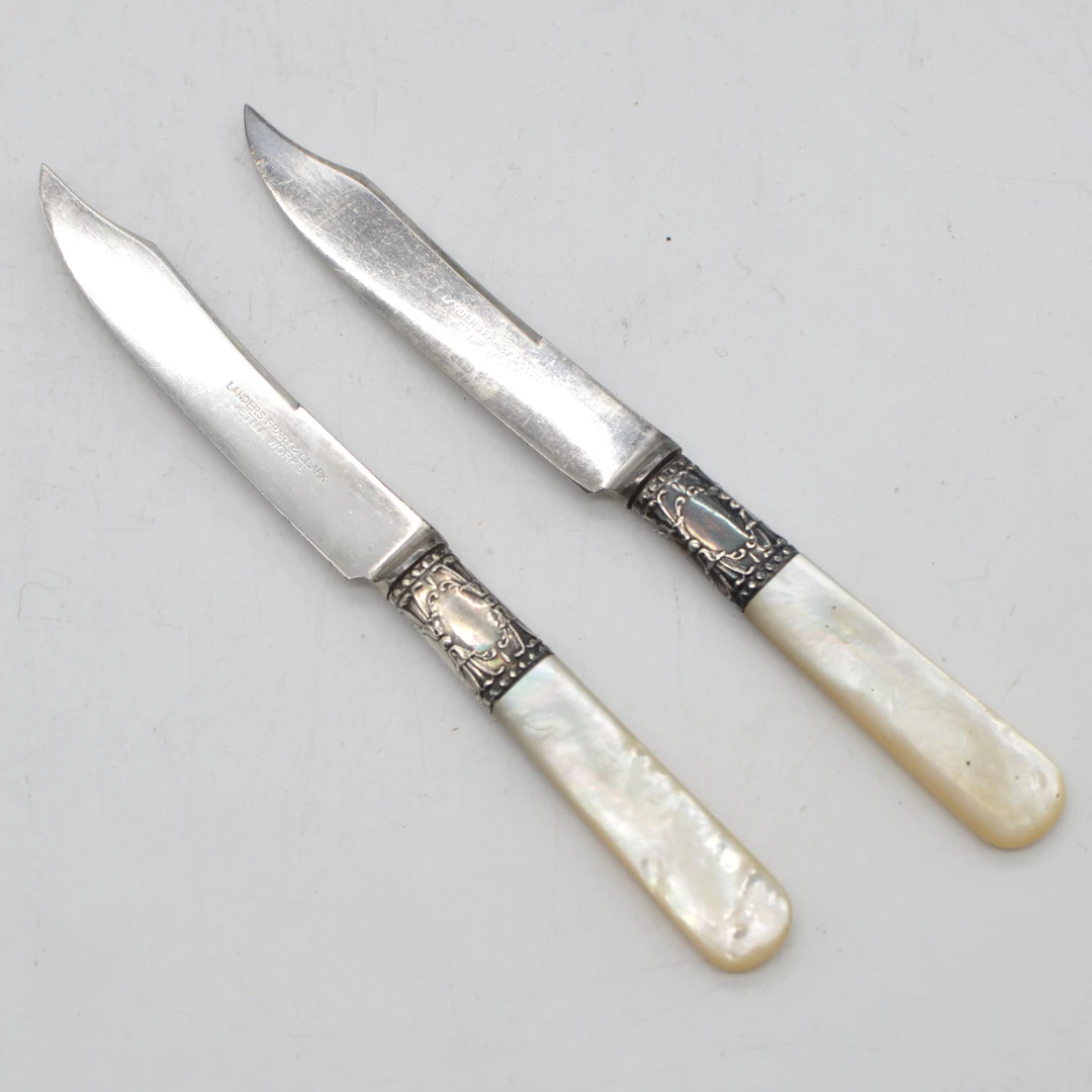FRARY & CLARK LANDERS. AETNA WORKS, ZWEI MESSER, STERLINGSILBER, PERLMUTT
