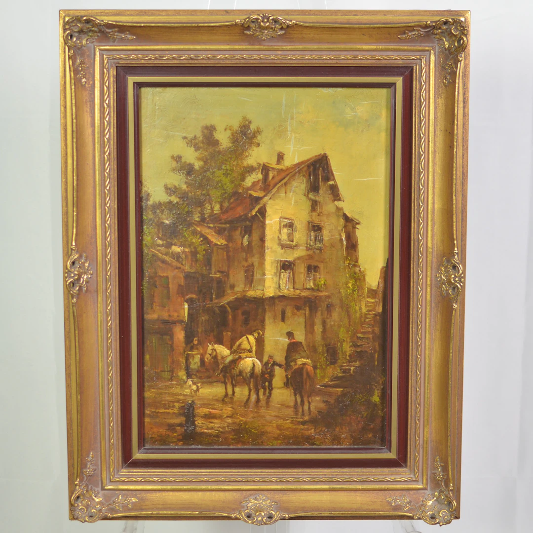 RICHARD REIBELING (1900-1976). STADTSZENE MIT HAUS, ÖL AUF PLATTE
