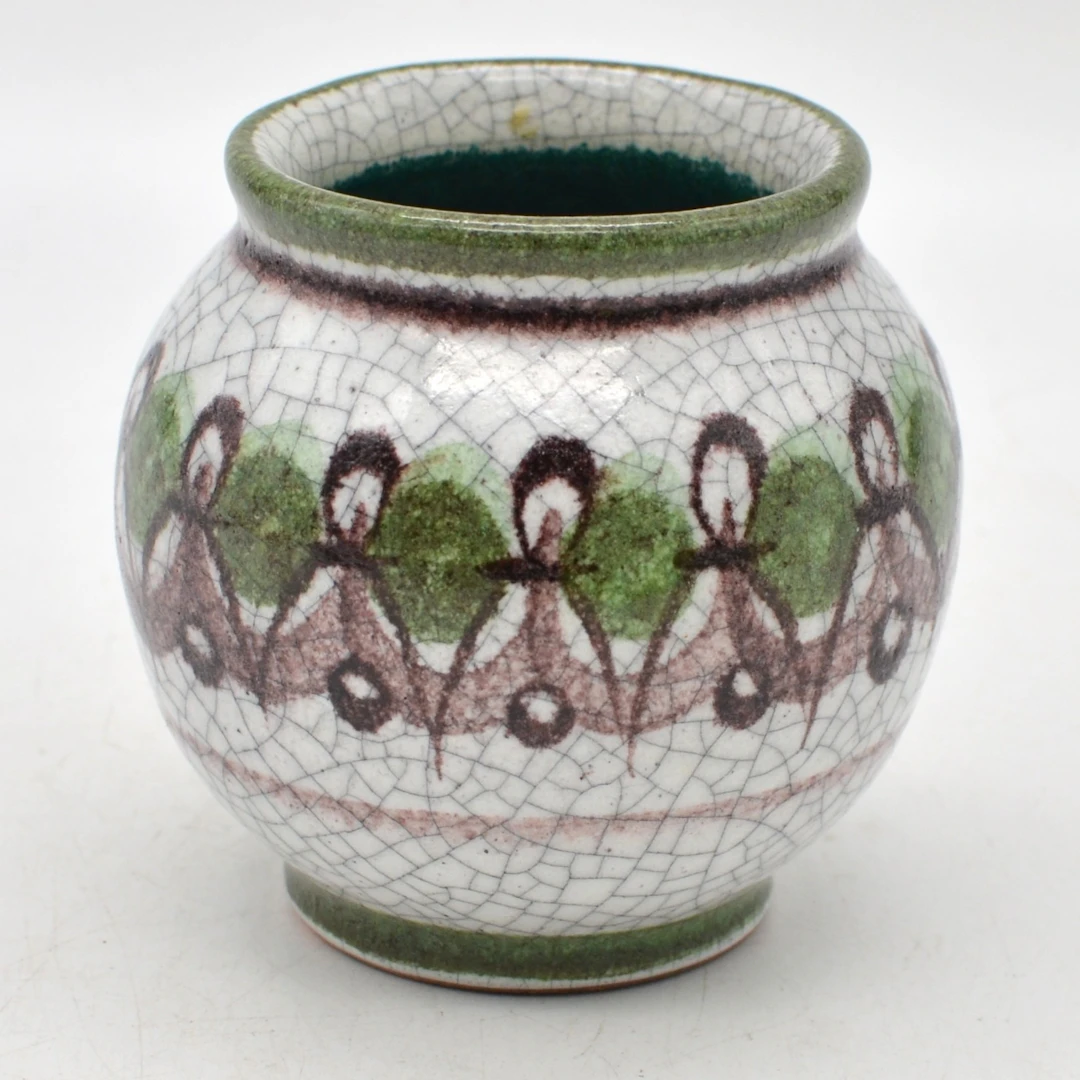 FÖDINGER KERAMIK GMUNDEN, DESIGNERVASE, KERAMIK, HANDBEMALT VON "M"