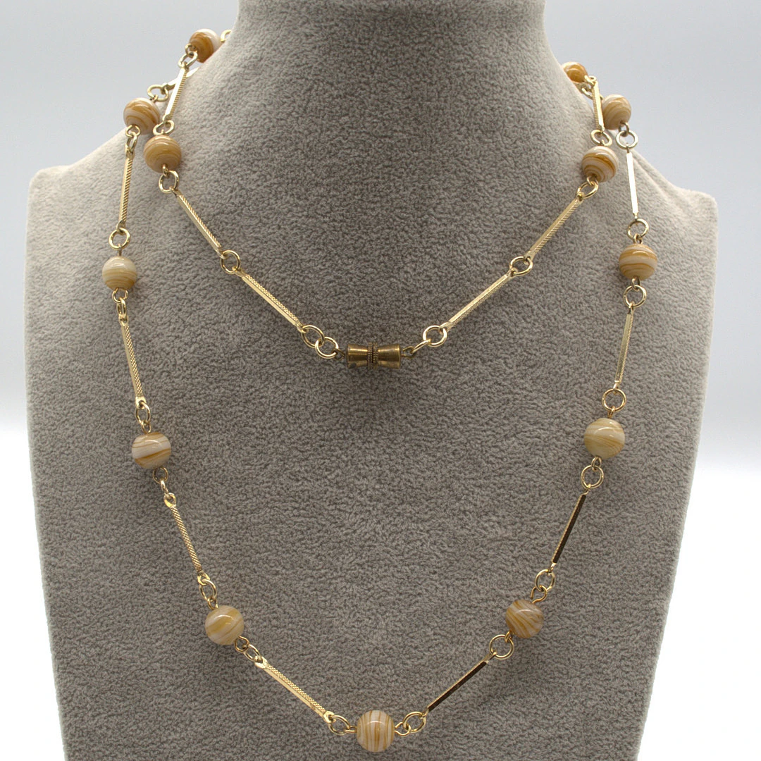 MURANO GLAS COLLIER,MIT CREMEFARBENEN, BERNSTEINFARBIGEN GLAS PERLEN