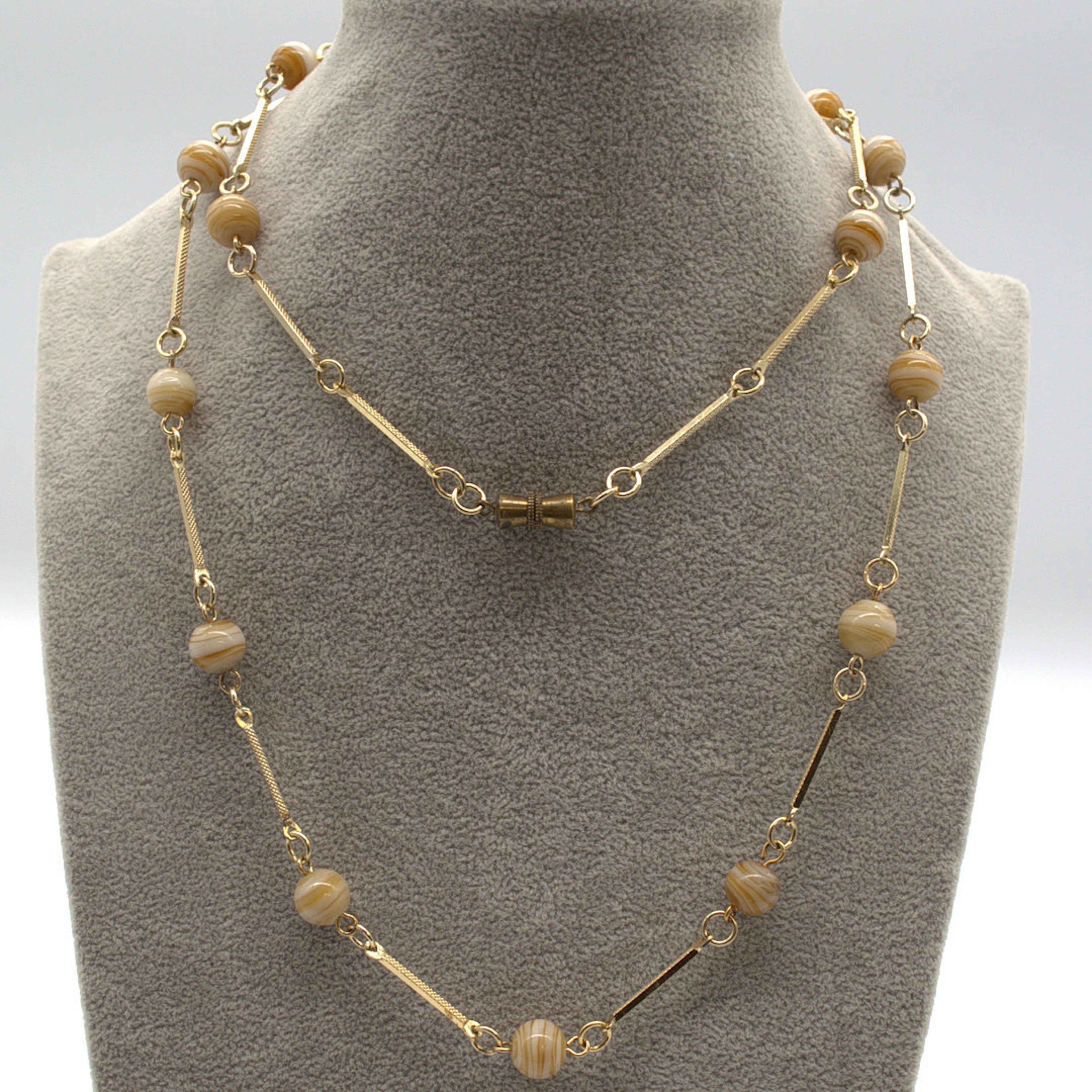 MURANO GLAS COLLIER,MIT CREMEFARBENEN, BERNSTEINFARBIGEN GLAS PERLEN