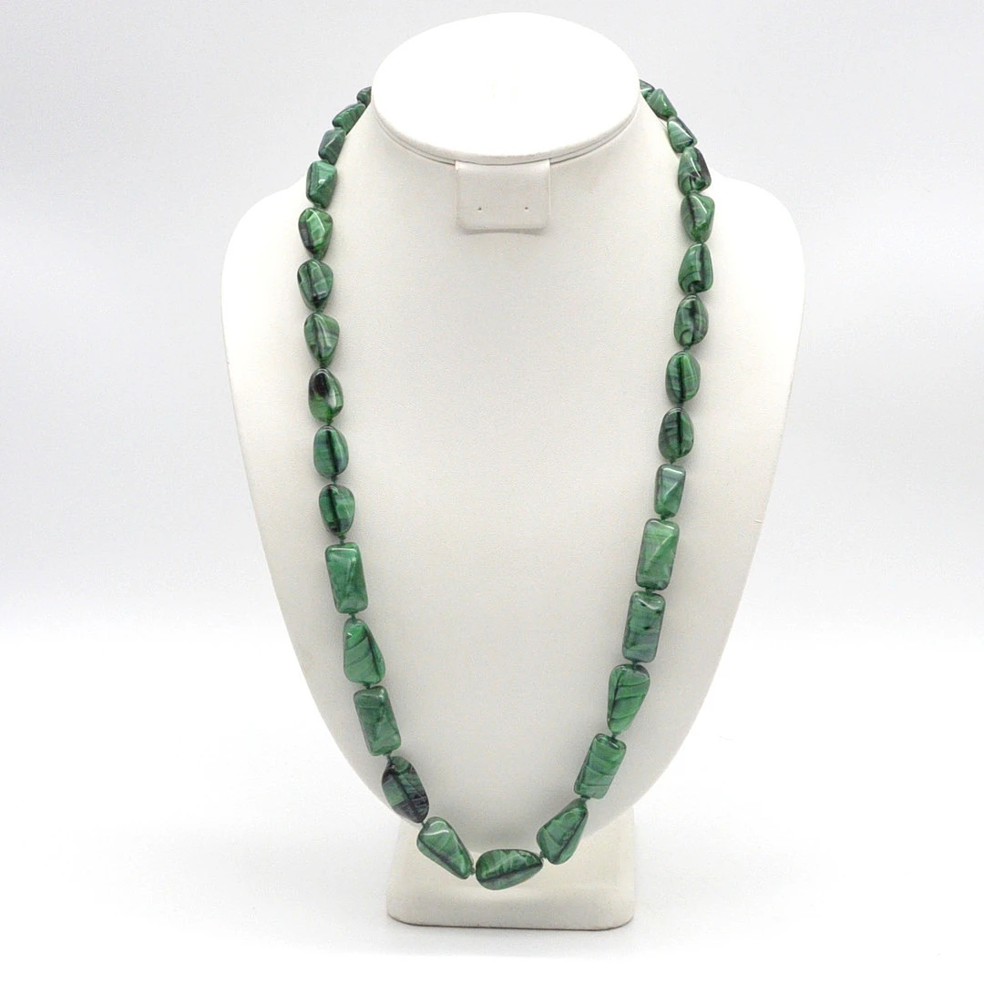 MURANO GLASPERLEN COLLIER, HANDGEMACHT, IN MALACHIT-FARBEN, DER GRÖSSE