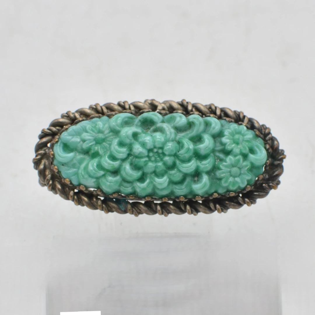 CURT SCHLEVOGT. ART DECO BROSCHE, GLAS, METALL FASSUNG, TSCHECHIEN