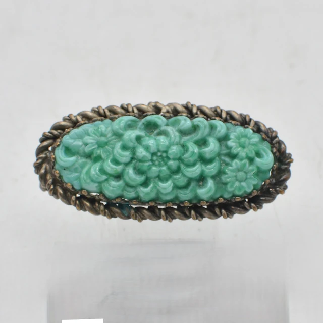 CURT SCHLEVOGT. ART DECO BROSCHE, GLAS, METALL FASSUNG, TSCHECHIEN