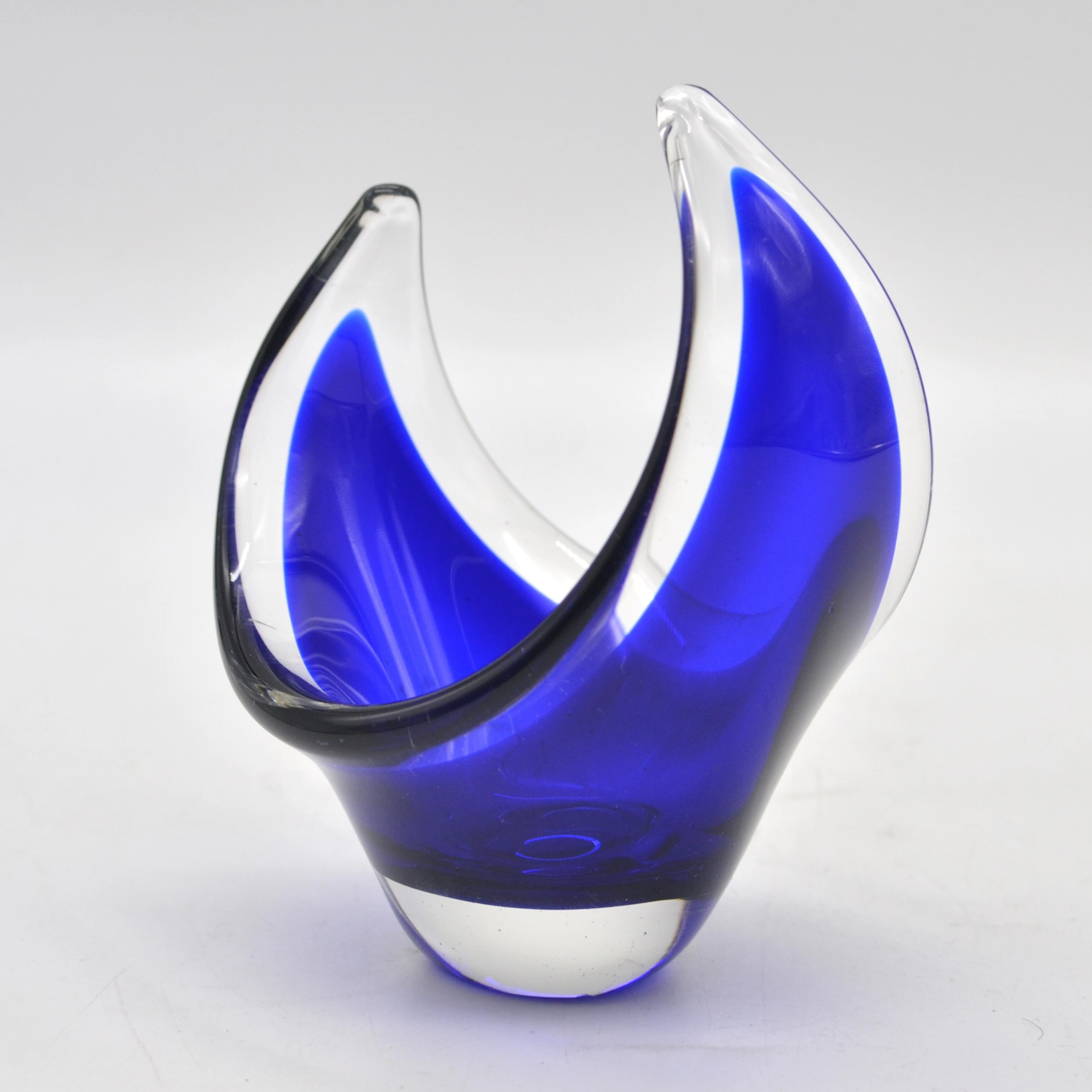 MURANO GLAS BONBONIERE, MONDFÖRMIG, BLAU-TRANSPARENT, ITALIEN, UM