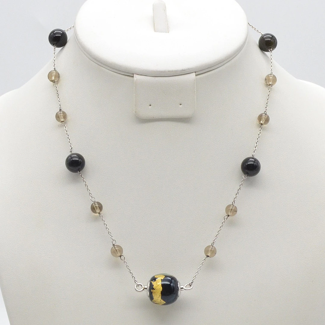 DESIGNERCOLLIER VON CHRISTINA , RAUCHTOPAS, AMETHYSTEN, SCHMUCKSCHLIESSE
