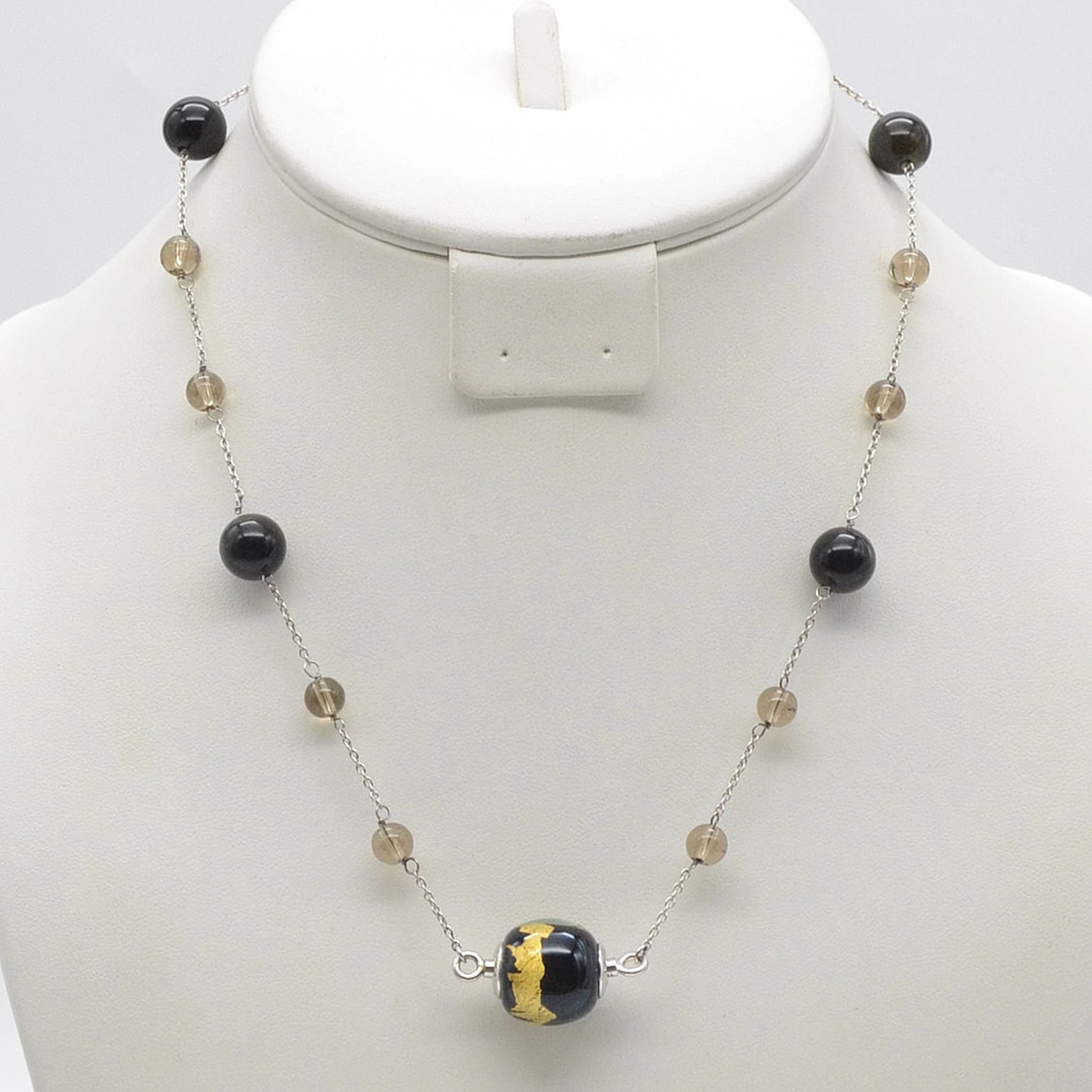 DESIGNERCOLLIER VON CHRISTINA , RAUCHTOPAS, AMETHYSTEN, SCHMUCKSCHLIESSE
