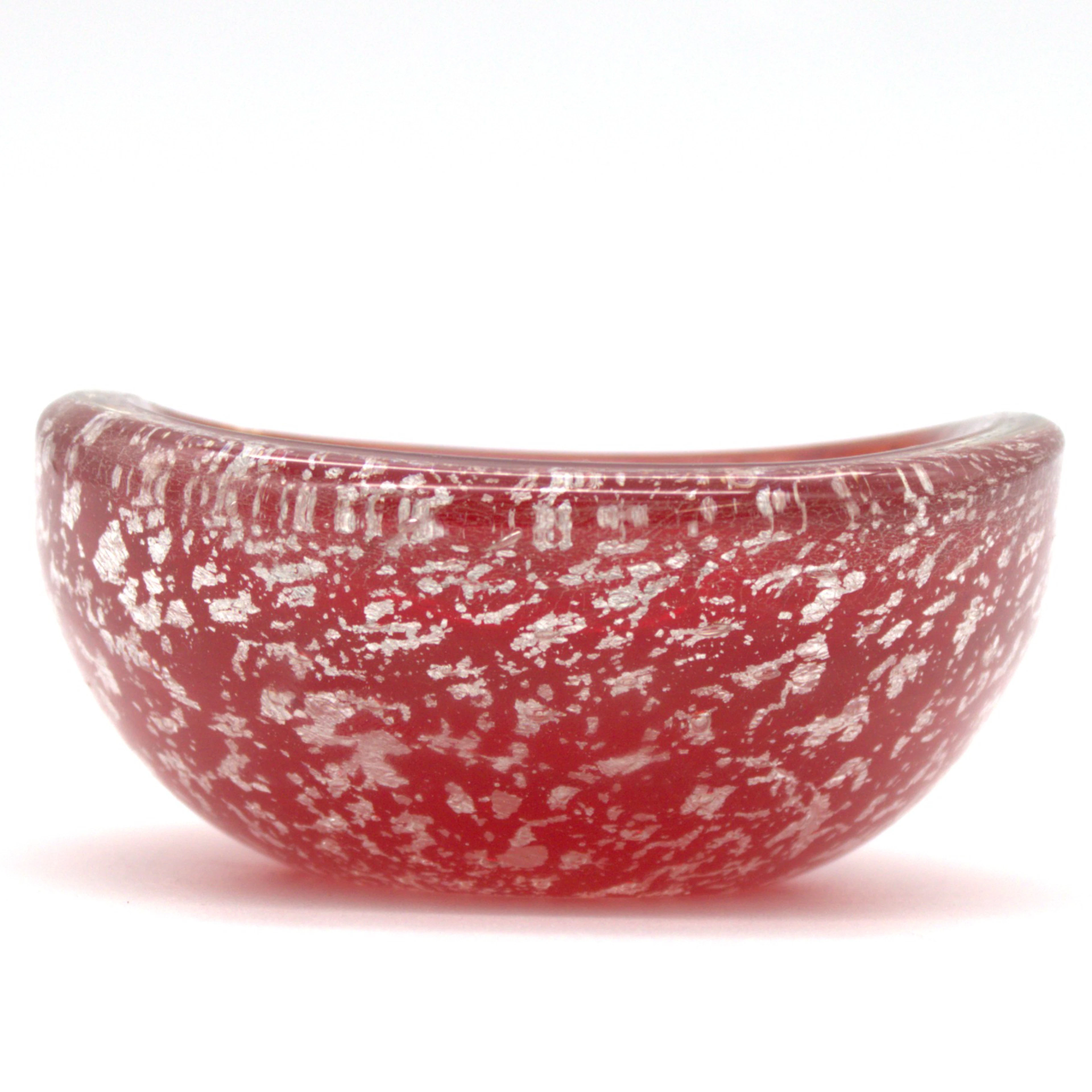 MURANO VINTAGE GLASSCHALE IN "SOMMERSO A BOLLICINE" TECHNIK MIT SILBEREINLAGEN