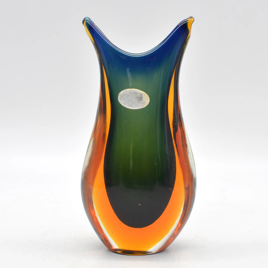 FLAVIO POLI. MURANO DESIGNERVASE, STUDIOGLAS, SOMMERSO, ITALIEN, UM