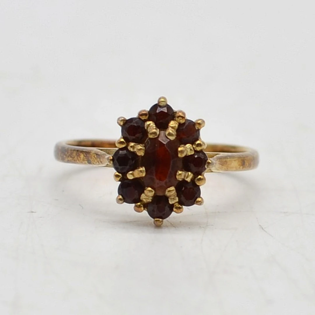 HERMAN SIERSBØL, DÄNISCHES DESIGNERRING MIT 9x GRANAT BESATZ, FASSUNG