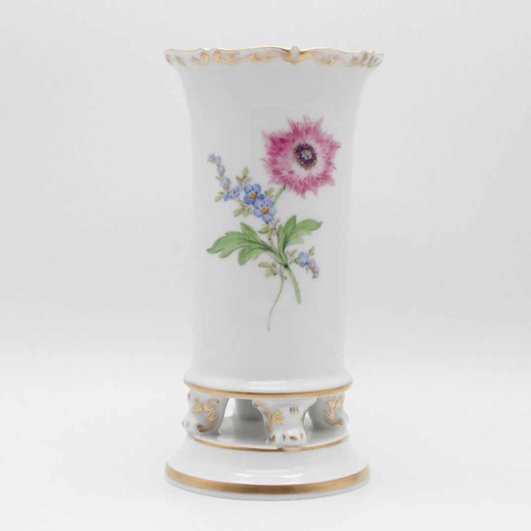 MEISSEN PRUNKVASE BLUMENDEKOR MIT GOLDRAND – 1. WAHL, HÖHE.14,5CM