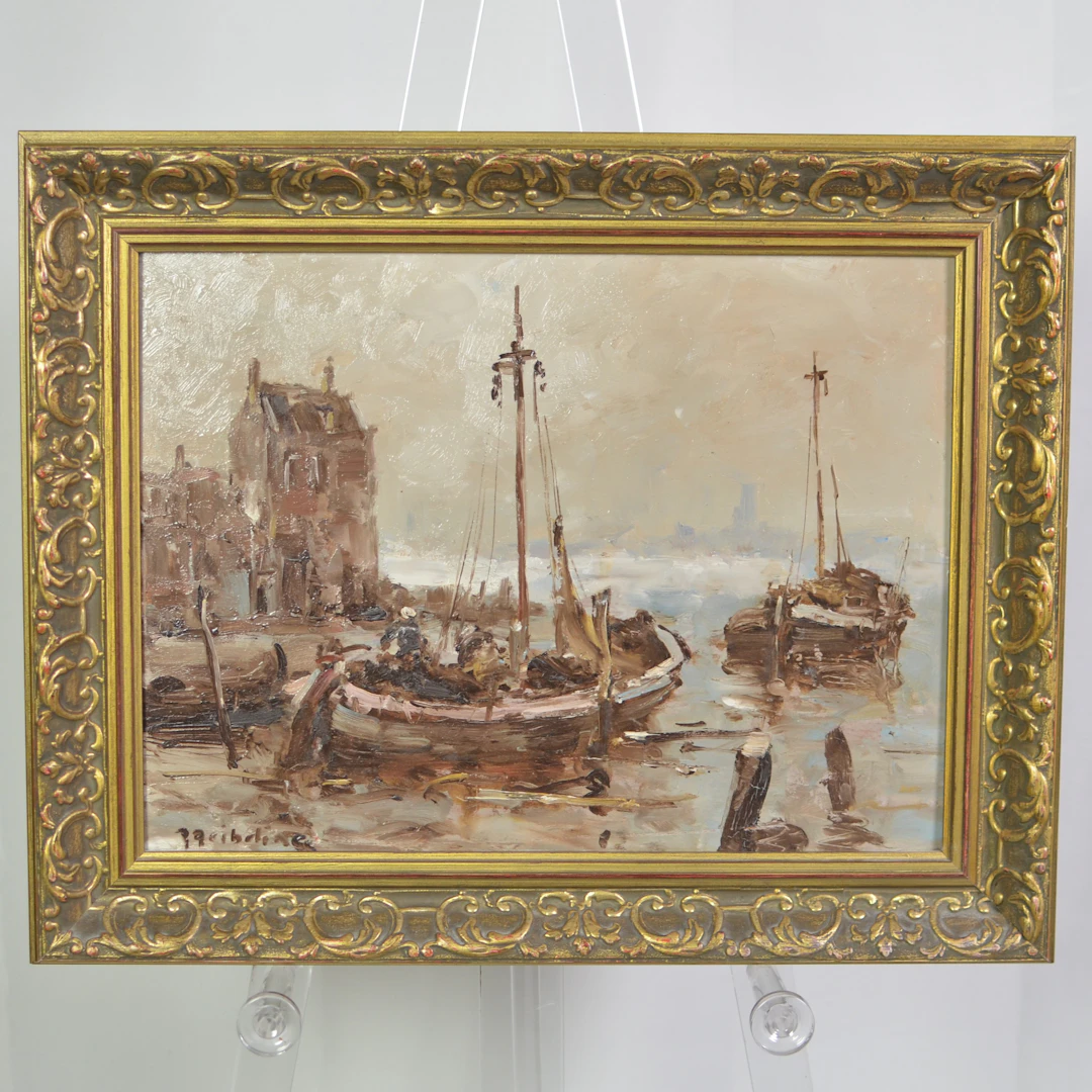 RICHARD REIBELING (1900-1976). HAFENSZENE, ÖL AUF PLATTE, 20. JAHRHUNDERT.