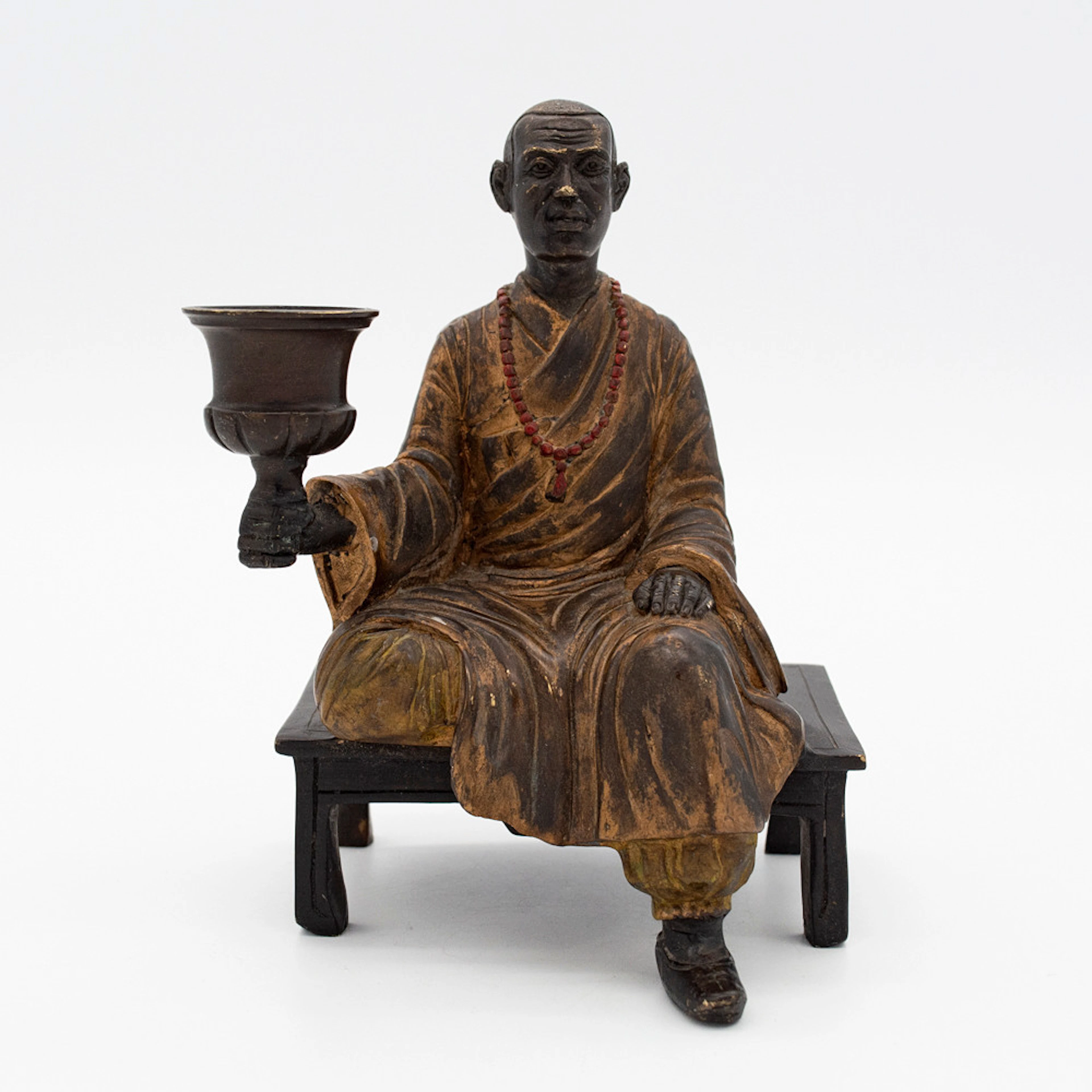 SKULPTUR, PATINIERTE BRONZE, BUDDHISTISCHER MÖNCH / ARHAT, ORIENTALISCHER