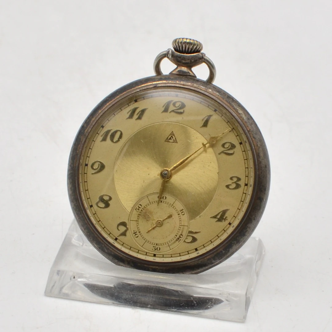 ALPINA, ART DECO TASCHENUHR, GEHÄUSE AUS 900ER SILBER, GOLDFARBENES