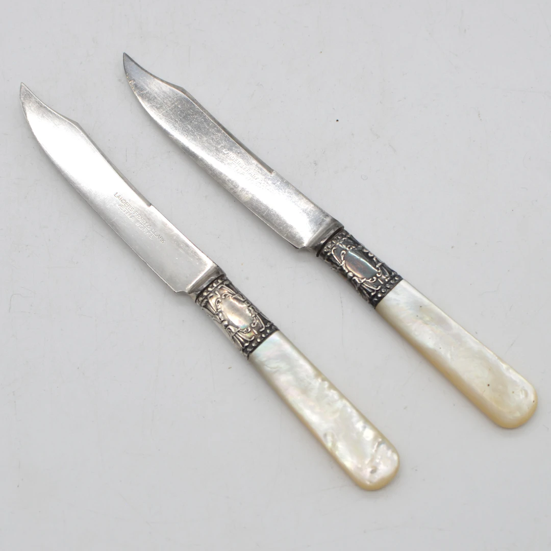 FRARY & CLARK LANDERS. AETNA WORKS, ZWEI MESSER, STERLINGSILBER, PERLMUTT