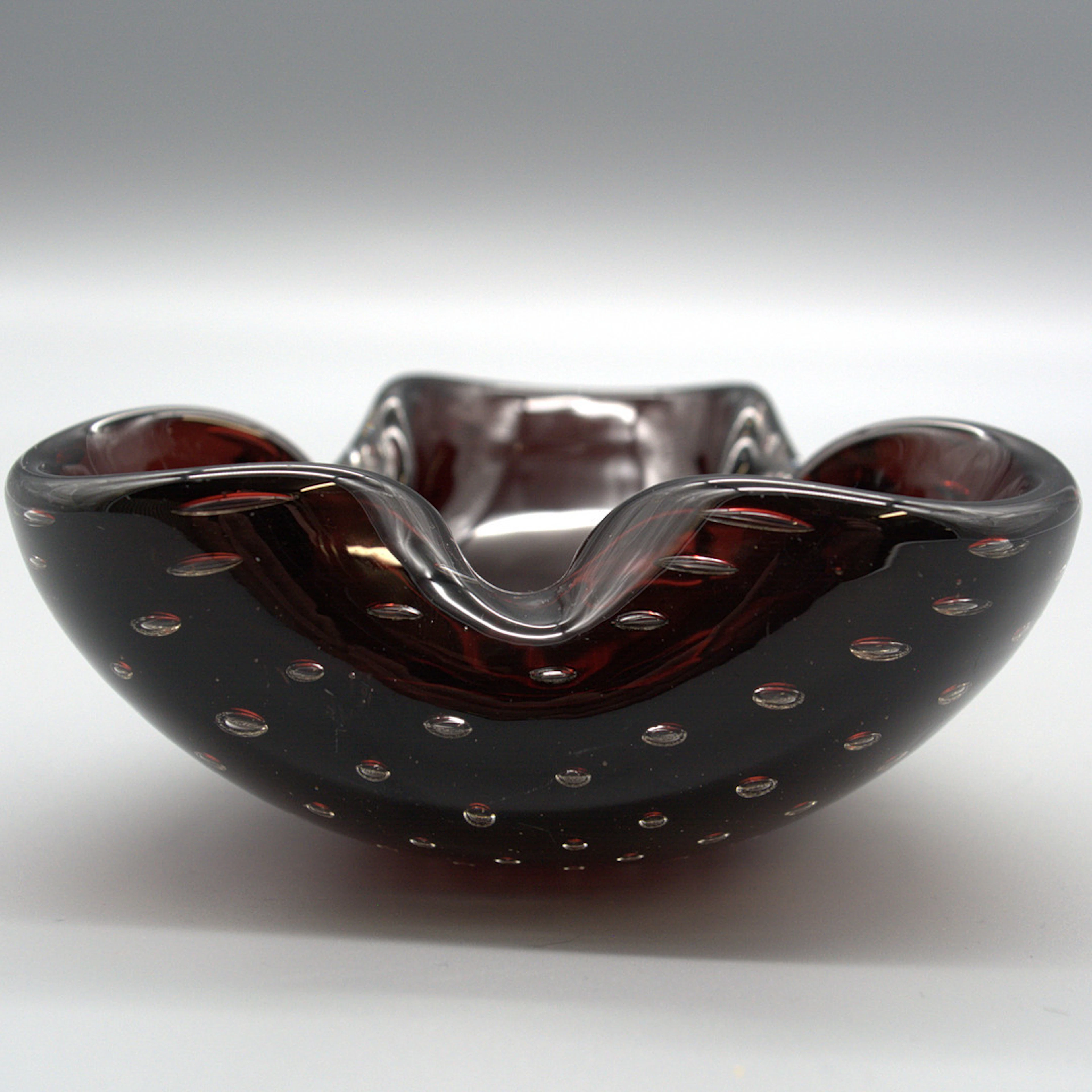 ARCHIMEDE SEGUSO. MURANO-GLASSCHALE, AMETHYSTFARBEN, BULLICANTE, ITALIEN