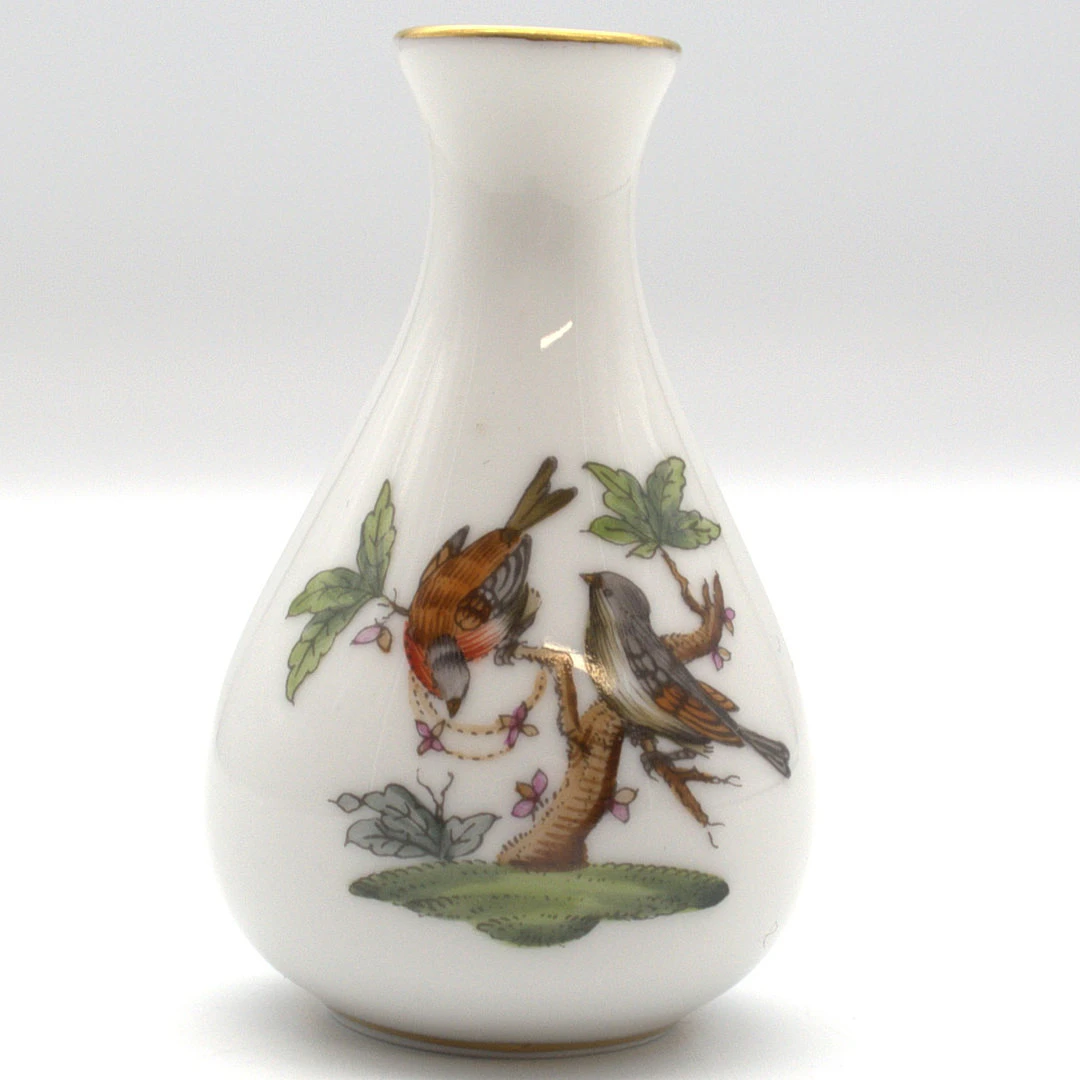 HEREND. ROTHSCHILD MINIATUR VASE HANDBEMALT, MIT GOLDRAND, UNGARN