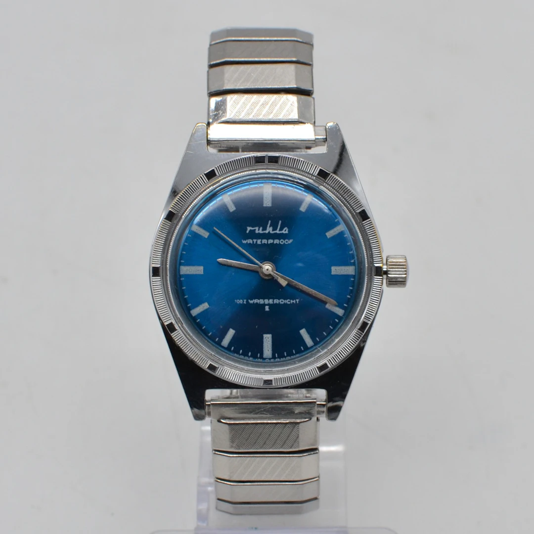 RUHLA, ARMBANDUHR, WATERPROOF, BLAUES ZIFFERBLATT, GEHÄUSE UND FLEXARMBAND
