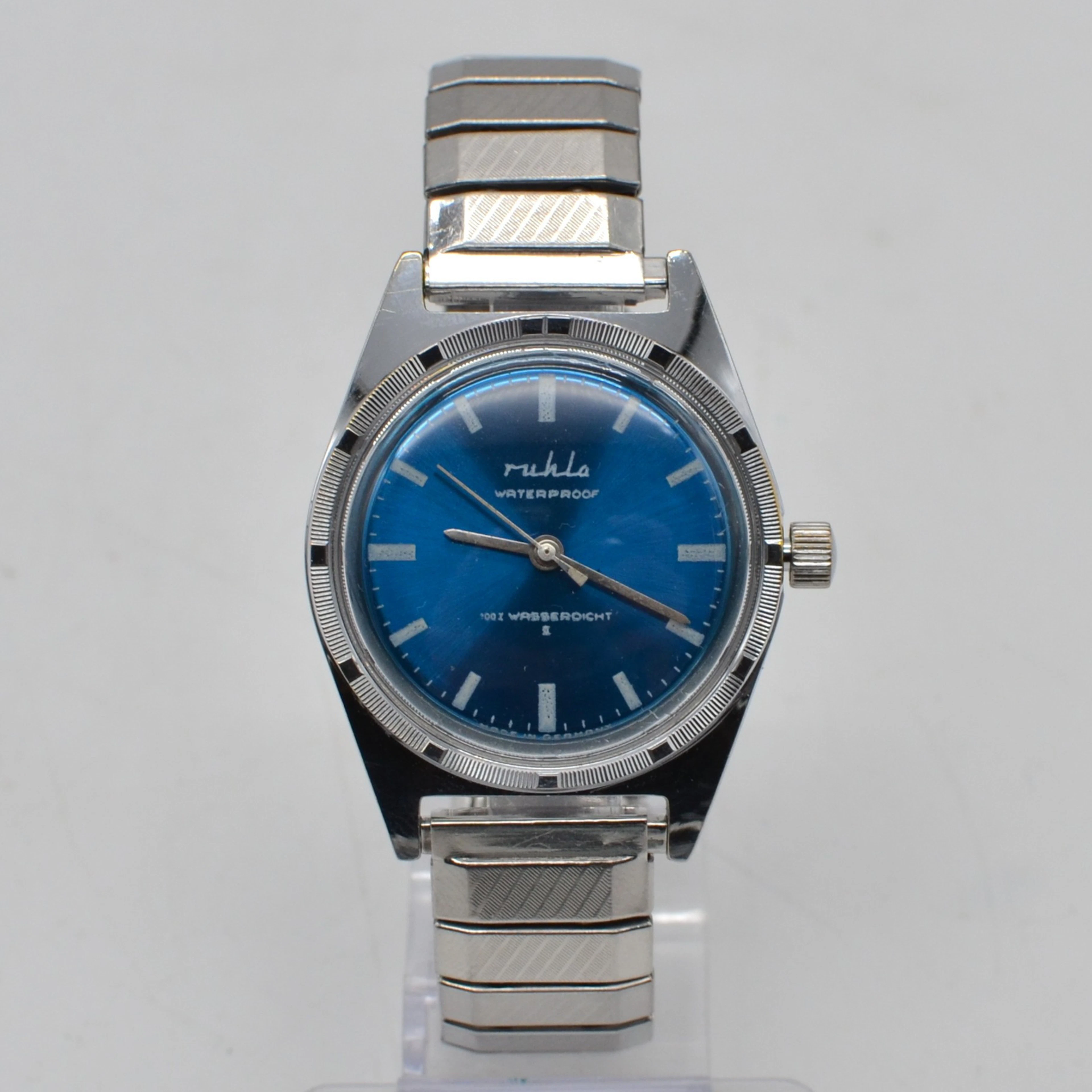 RUHLA, ARMBANDUHR, WATERPROOF, BLAUES ZIFFERBLATT, GEHÄUSE UND FLEXARMBAND