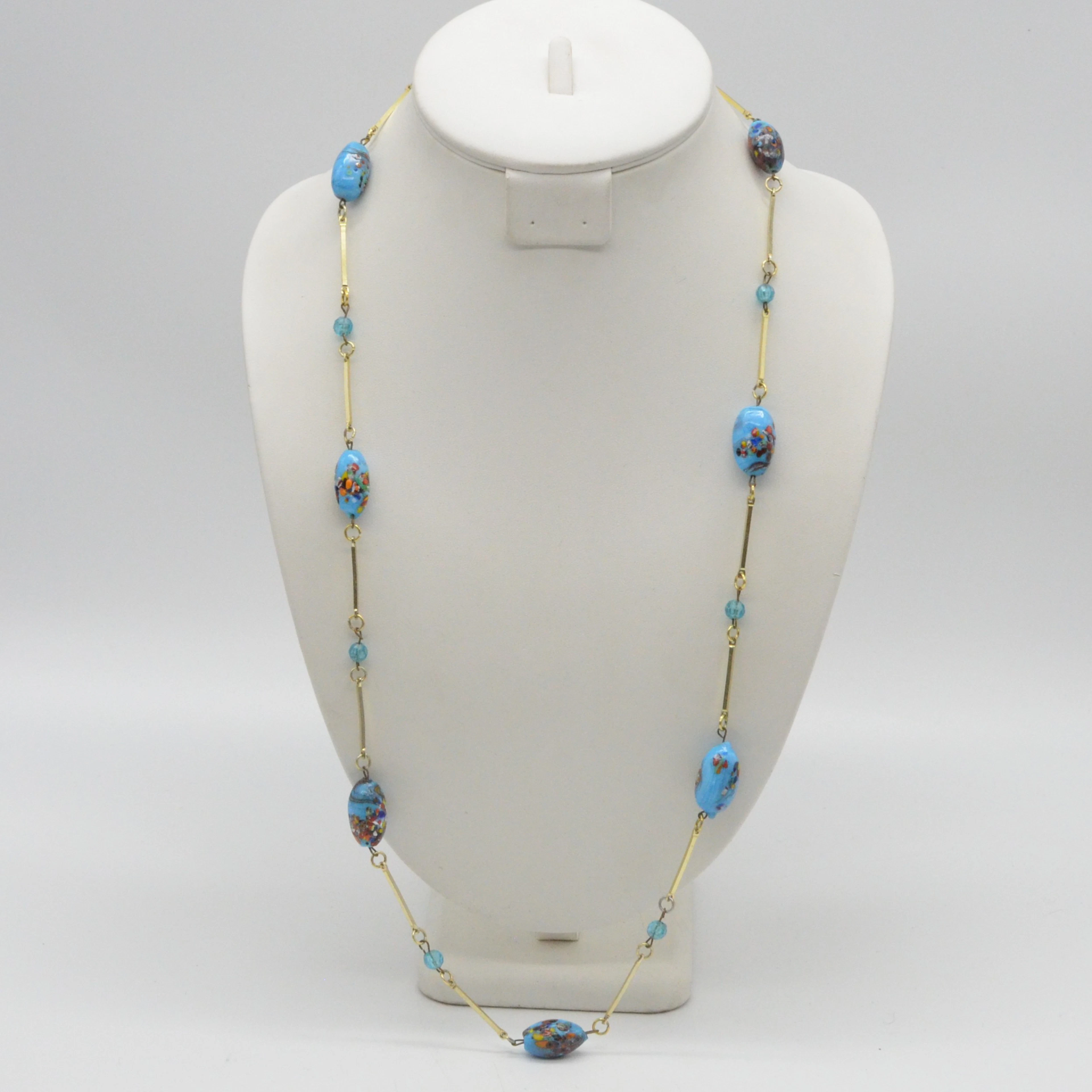 GLIEDERCOLLIER MIT MURANO GLASPERLEN, HANDGEMACHT, VERGOLDET, SCHRAUBVERSCHLUSS
