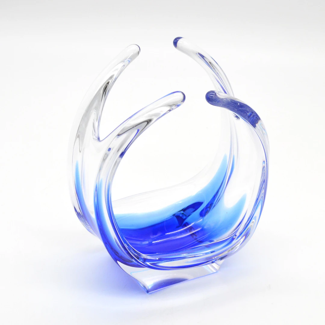 MURANO GLAS BONBONIERE, WELLEN-FORM, HANDGEMACHT, STUDIOGLAS, ITALIEN