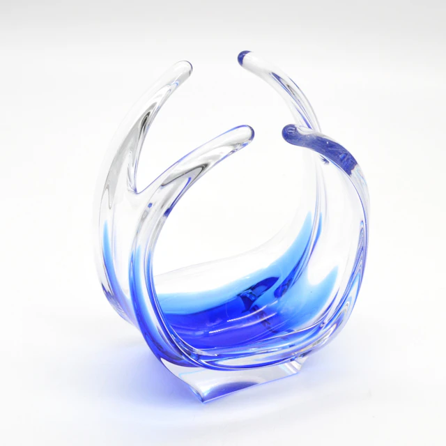 MURANO GLAS BONBONIERE, WELLEN-FORM, HANDGEMACHT, STUDIOGLAS, ITALIEN