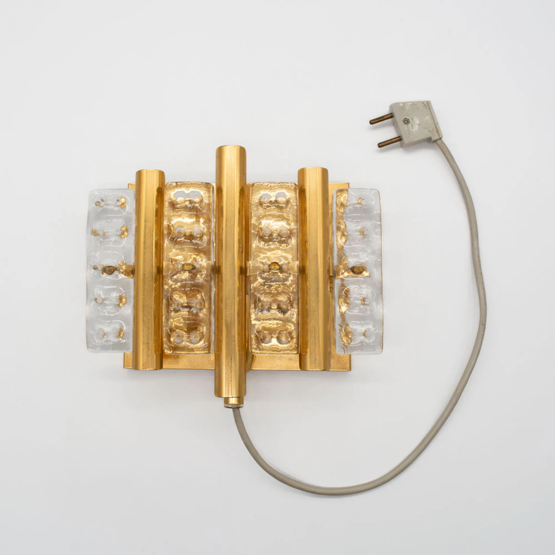 CARL FAGERLUND. WANDLAMPE, ORREFORS, MPR DÄNEMARK, 1960ER JAHRE, MESSING, GLAS.