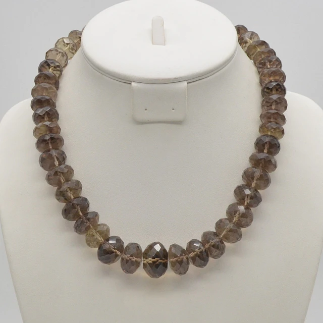 DESIGNER COLLIER MIT RAUCHQUARZ, FACETTIERTE PERLEN, HAKENVERSCHLUSS