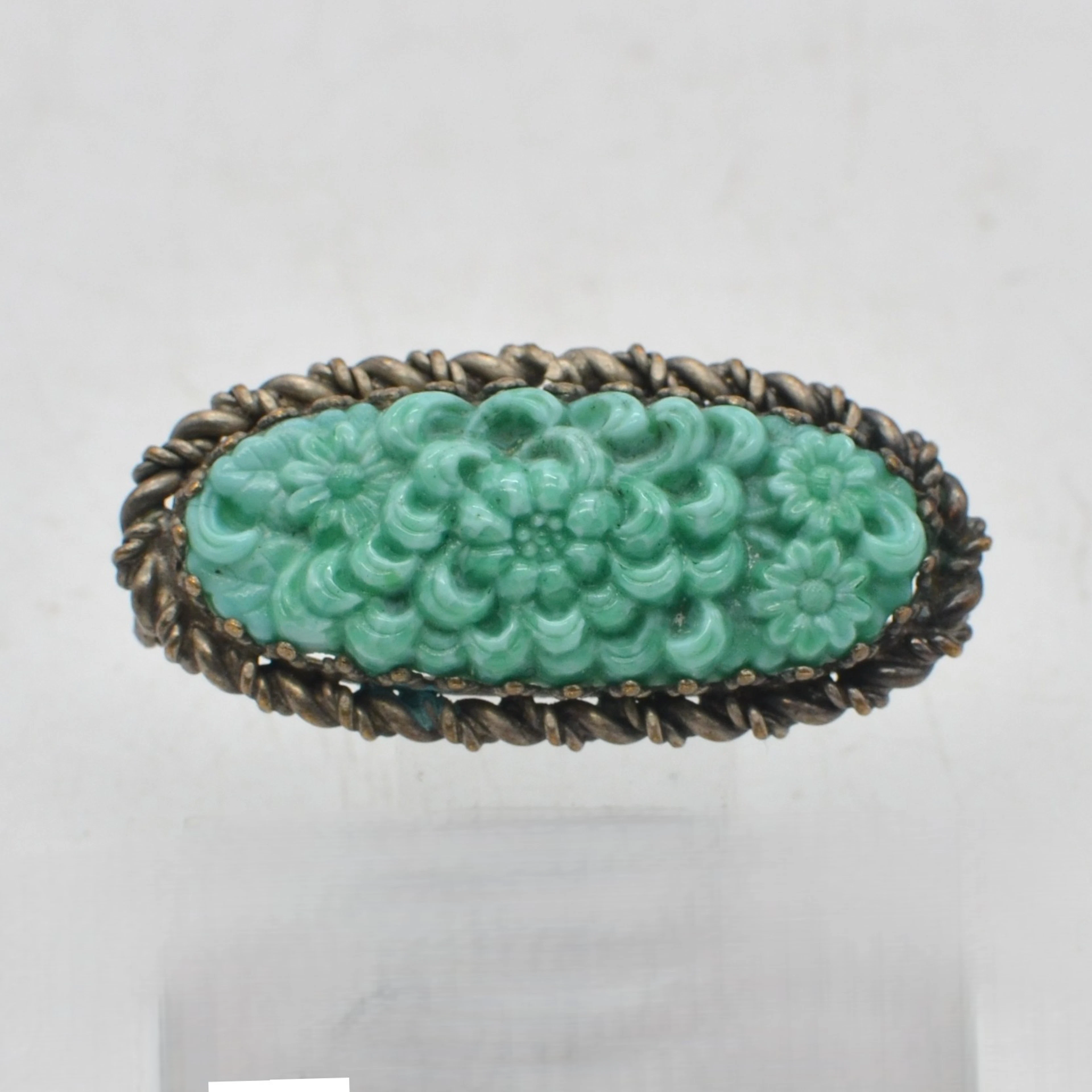 CURT SCHLEVOGT. ART DECO BROSCHE, GLAS, METALL FASSUNG, TSCHECHIEN