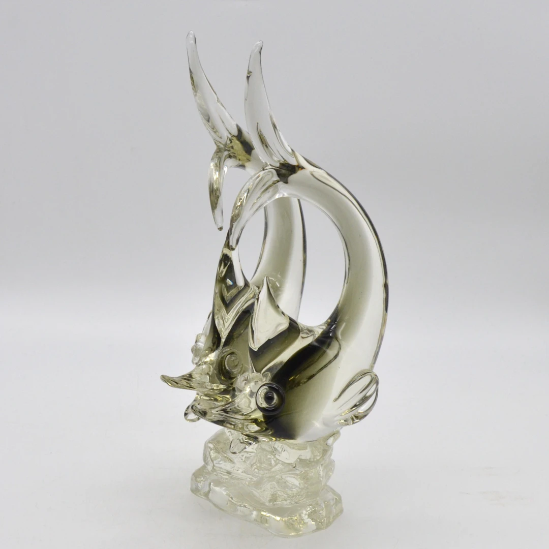 MURANO GLAS SKULPTUR, ZWEI FISCHE, STUDIOGLAS, SOMMERSO, ITALIEN, UM 1960.