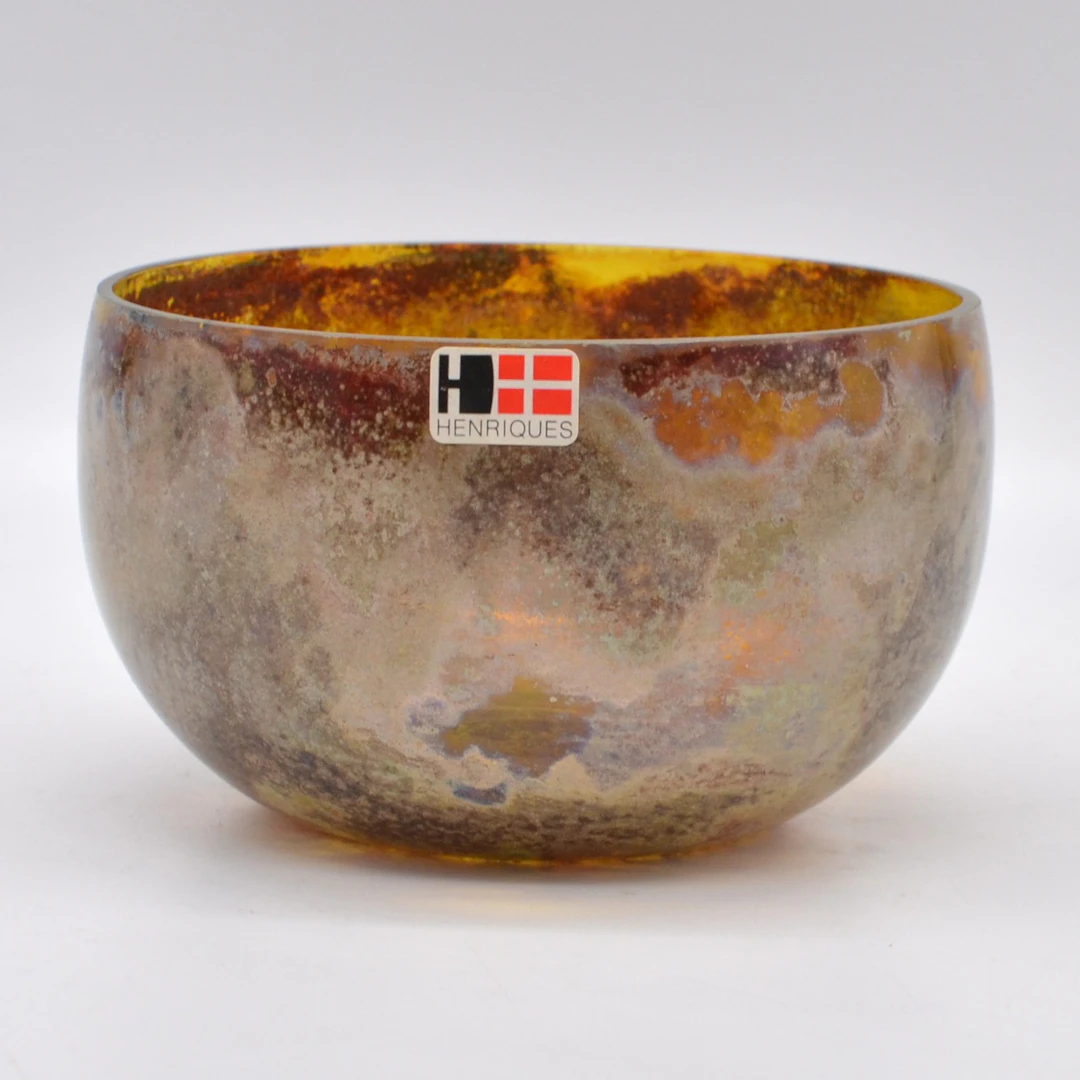 HENRIQUES, SCHALE, GLAS, FUSINGDEKOR, HANDGEMACHT, DÄNEMARK, SPÄTES