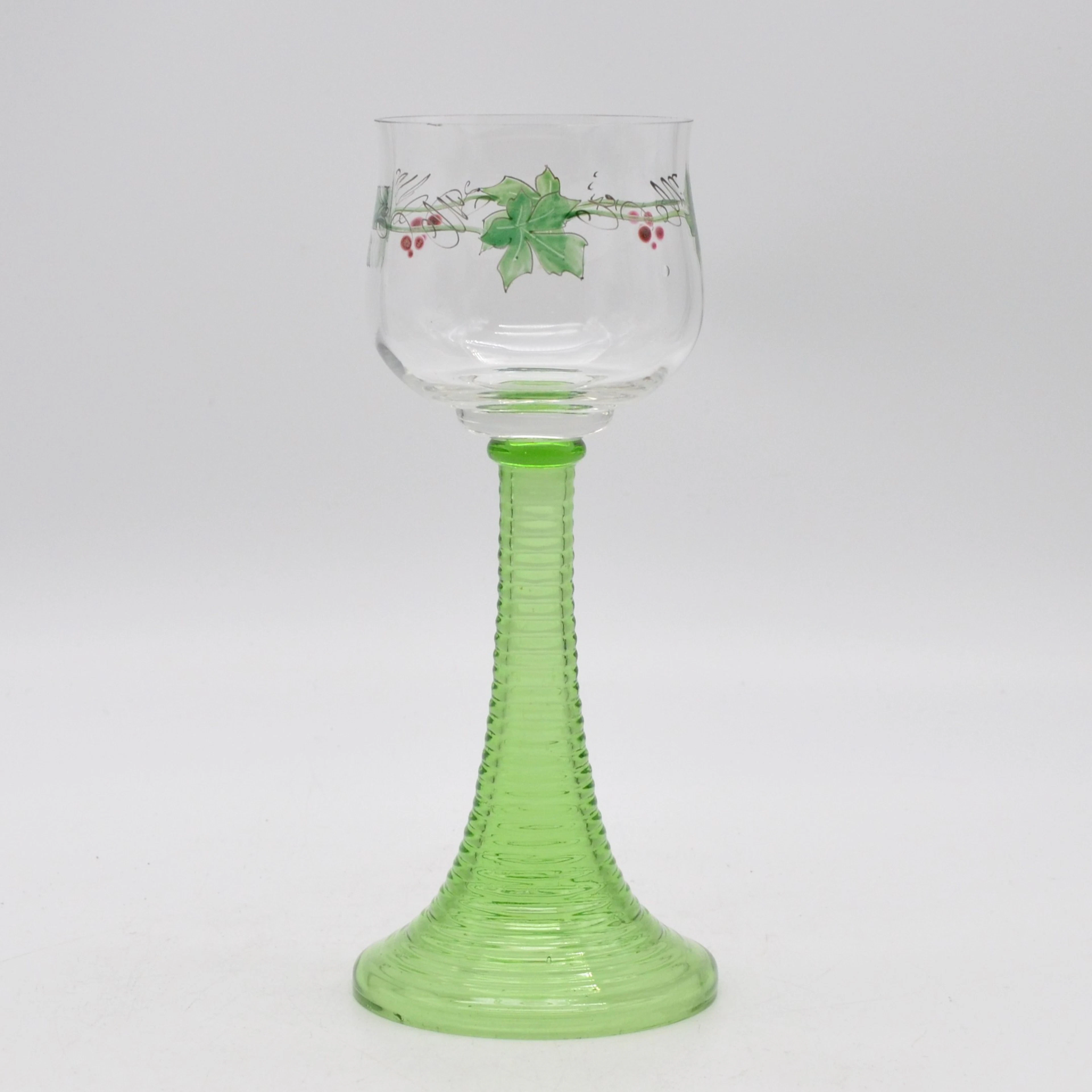 THERESIENTHAL WEINRÖMERGLAS MIT TRANSPARENTMALEREI, WEINLAUB, 1904-1910