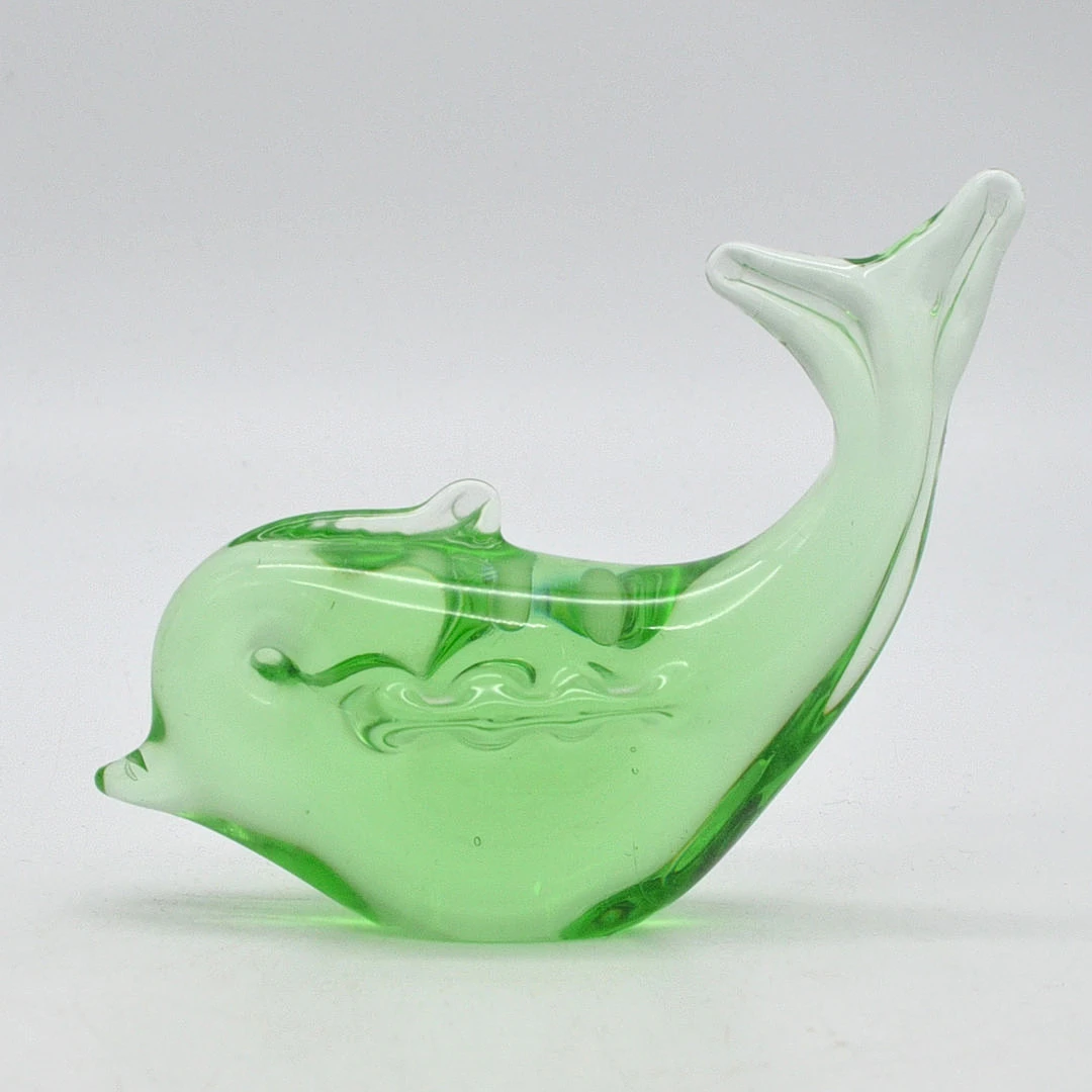 MURANO GLAS SKULPTUR, "DELFIN", GRÜN UND TRANSPARENT", VINTAGE, CA.11 CM.