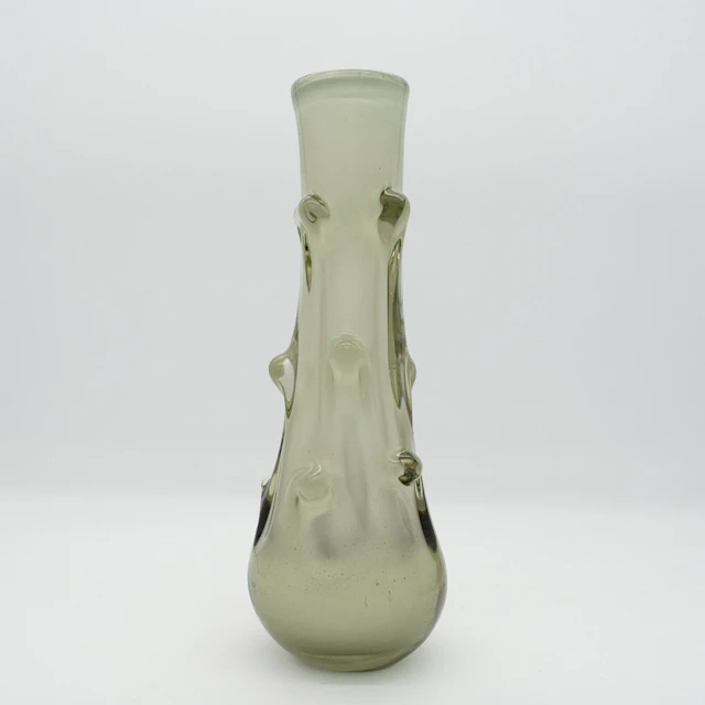 VASE AUS MURANOGLAS, NOPPENVASE, WEISS MIT TRANSPARENTEN, LEICHT GRAUEN