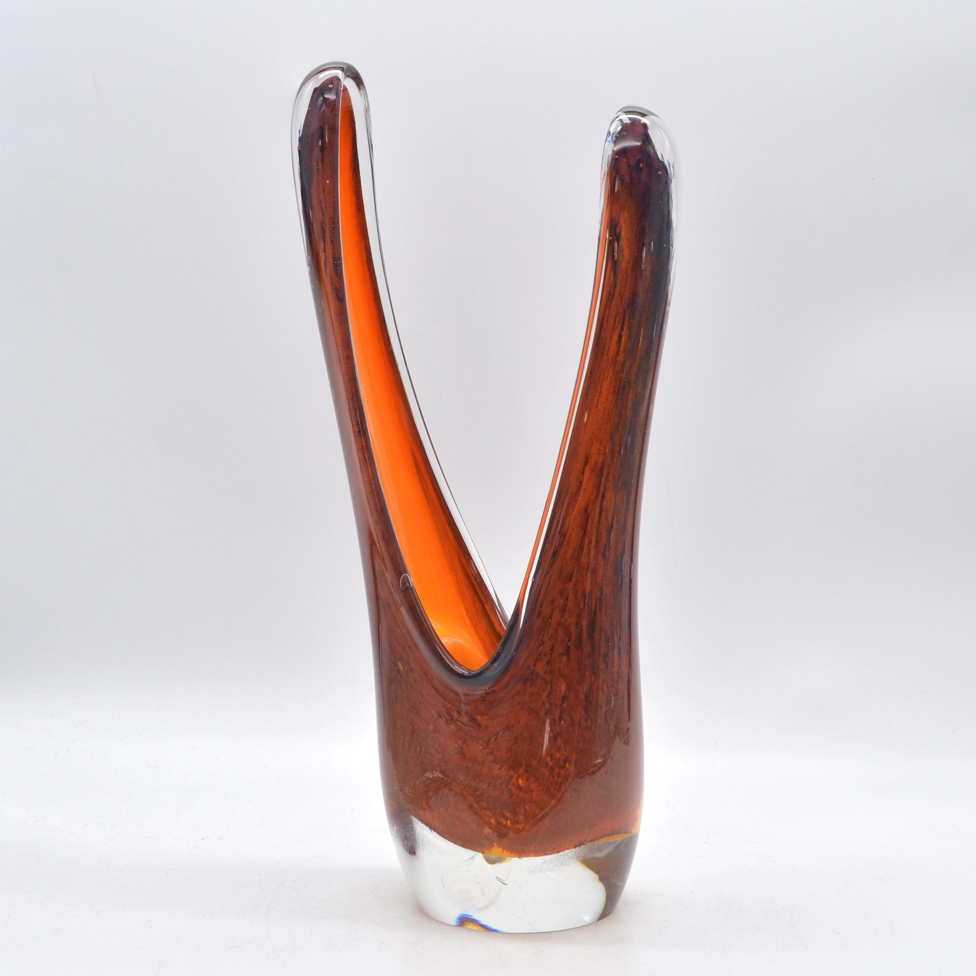 FLAVIO POLI. SKULPTURALE MURANO GLAS VASE, MEHRFACHES STUDIOGLAS