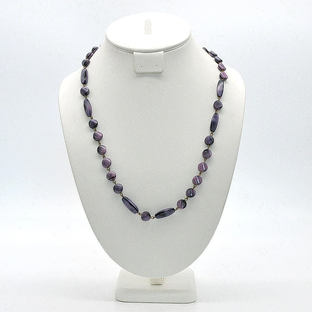 MURANO GLAS COLLIER, VIOLETT-SCHWARZ, CA. 60CM, VINTAGE.