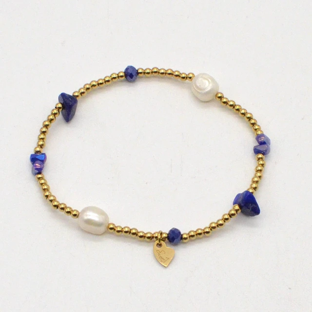 SWEET7, FLEXARMBAND MIT LAPISLAZULI UND ZUCHTPERLEN, VERGOLDETE TRENNPERLEN