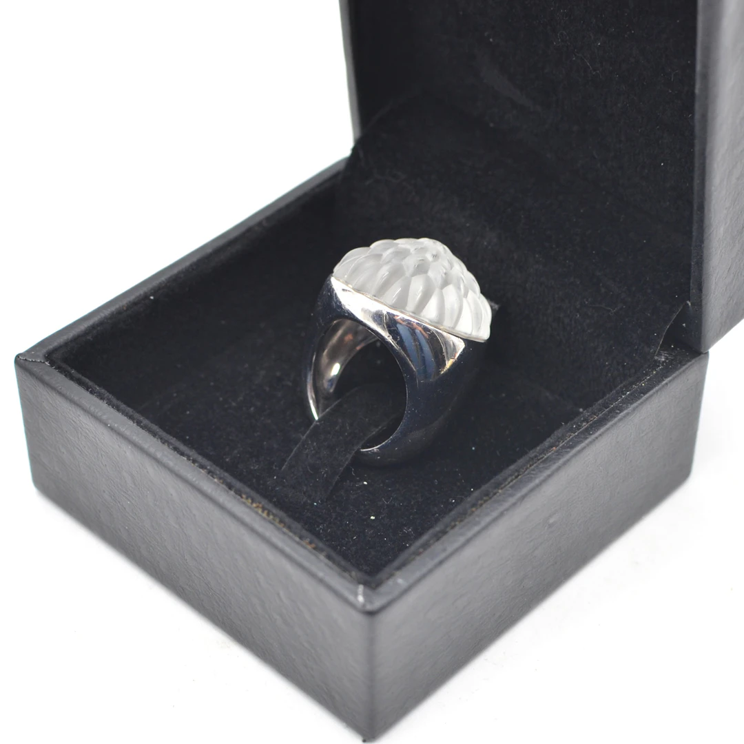 LALIQUE, "FLORA BELLA" DESIGNERRING, KRISTALLGLAS AUF STERLINGSILBER
