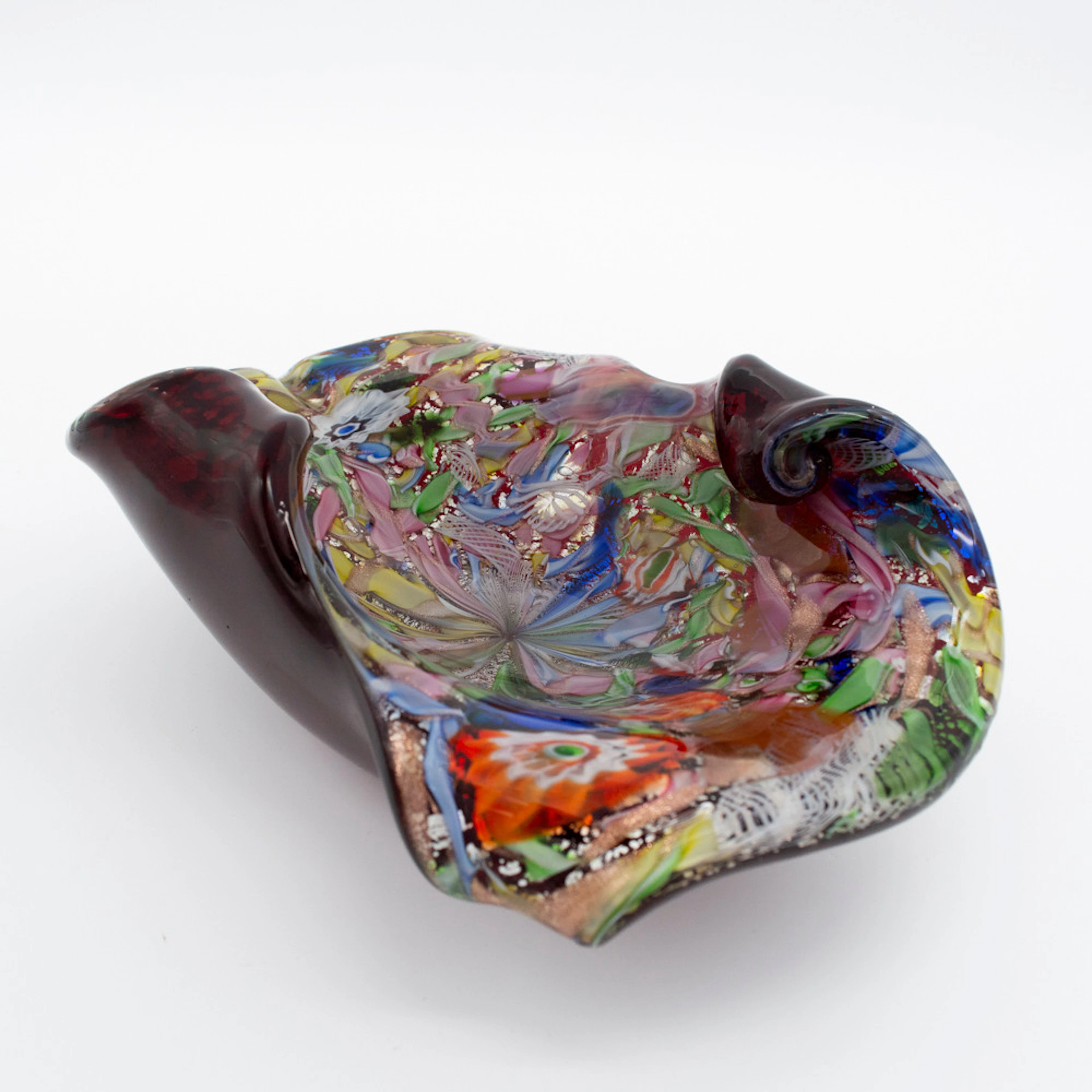 DINO MARTENS. DESIGNER GLASSCHALE, MEHRFACHES STUDIOGLAS MIT SILBERPLATZFOLIE