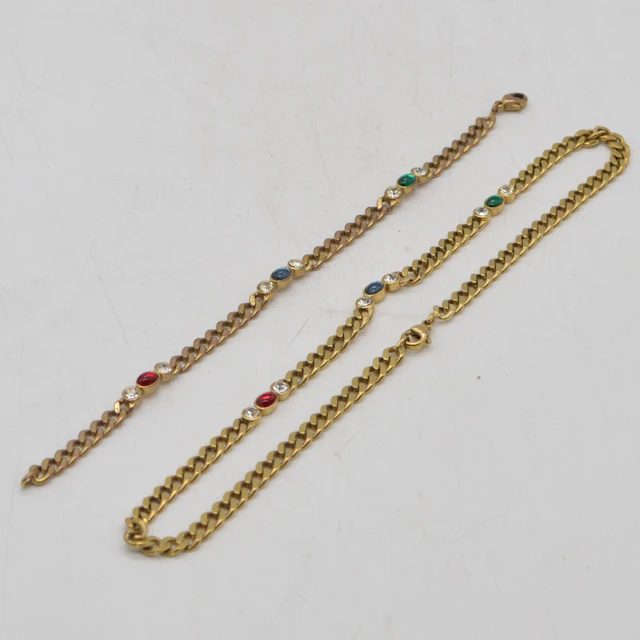 VINTAGE MODESCHMUCK SET, VERGOLDETES ARMBAND UND HALSKETTE, SPÄTES
