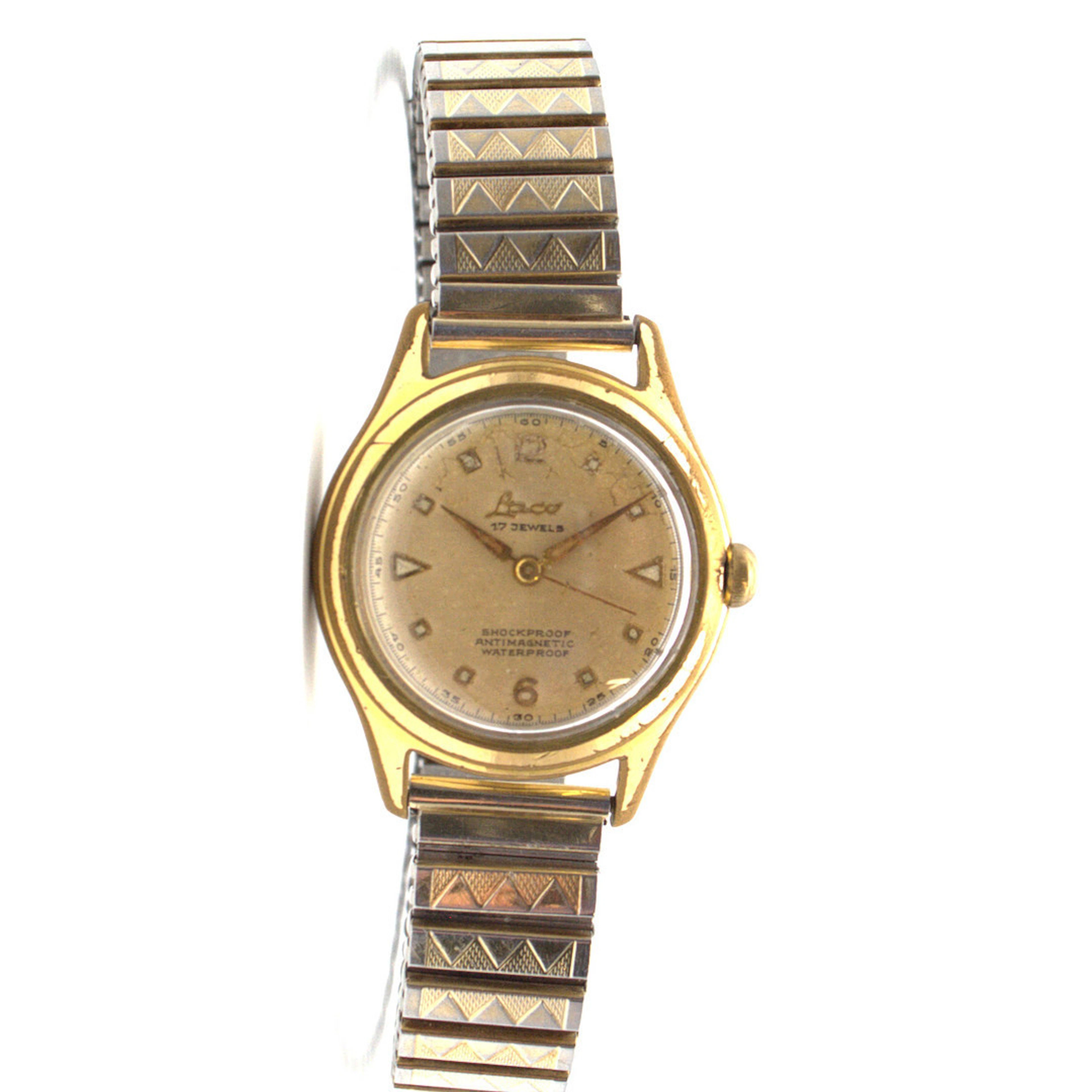 LACO HERRENARMBANDUHR, HANDAUFZUG, VERGOLDETES GEHÄUSE, CHAMPAGNERFARBENES