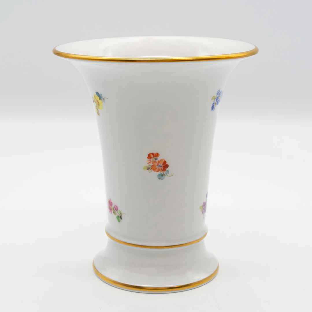 MEISSEN, VASE, PORZELLAN, STREUBLUMEN, GOLDRAND, HANDMALEREI, 1. WAHL