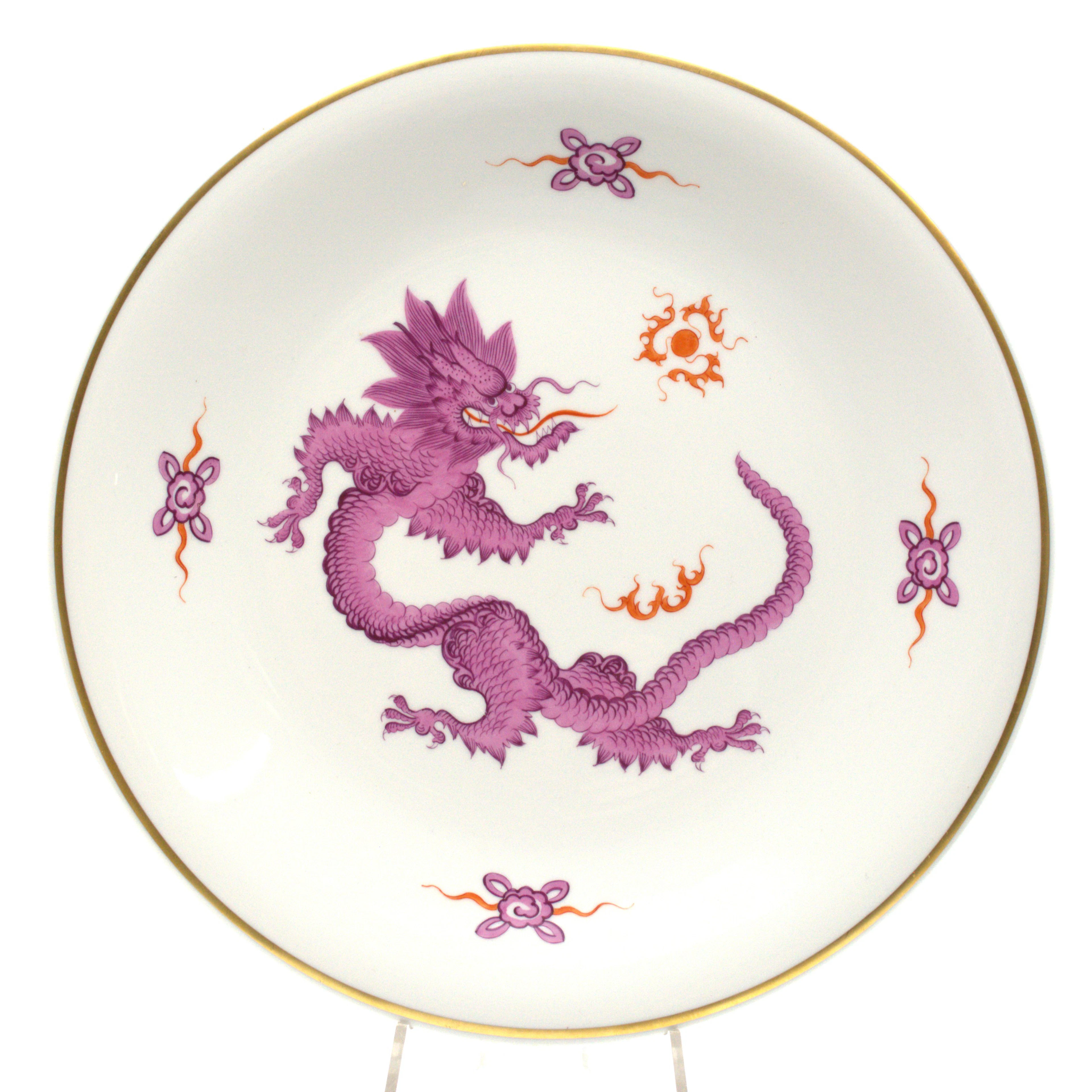 MEISSEN. ,MING DRACHE, GROSSER WANDTELLER PURPUR, 20. JAHRHUNDERT
