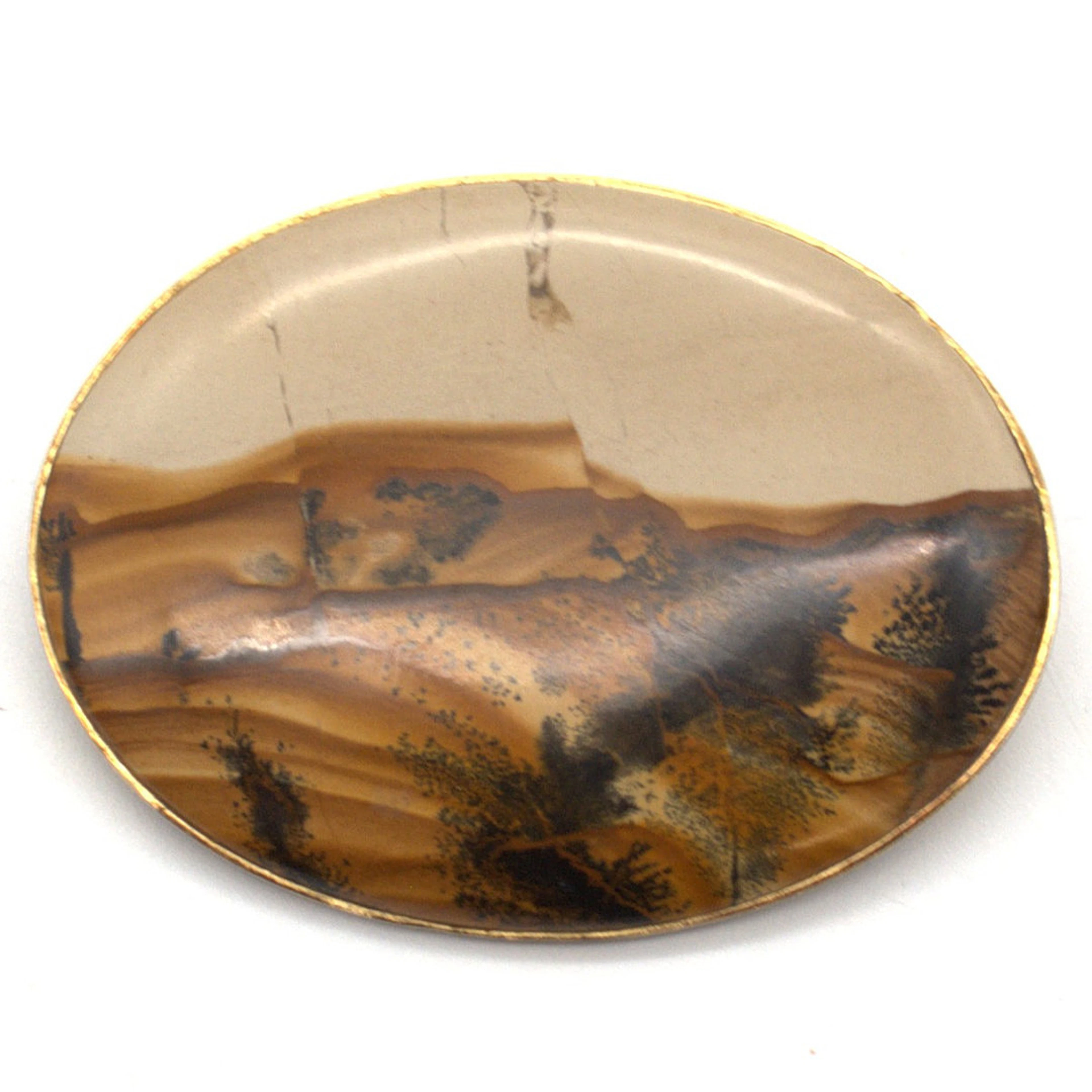 DESIGNER BROSCHE MIT LANDSCHAFTSACHAT EINGEFASST IN VERGOLDETEM SILBER