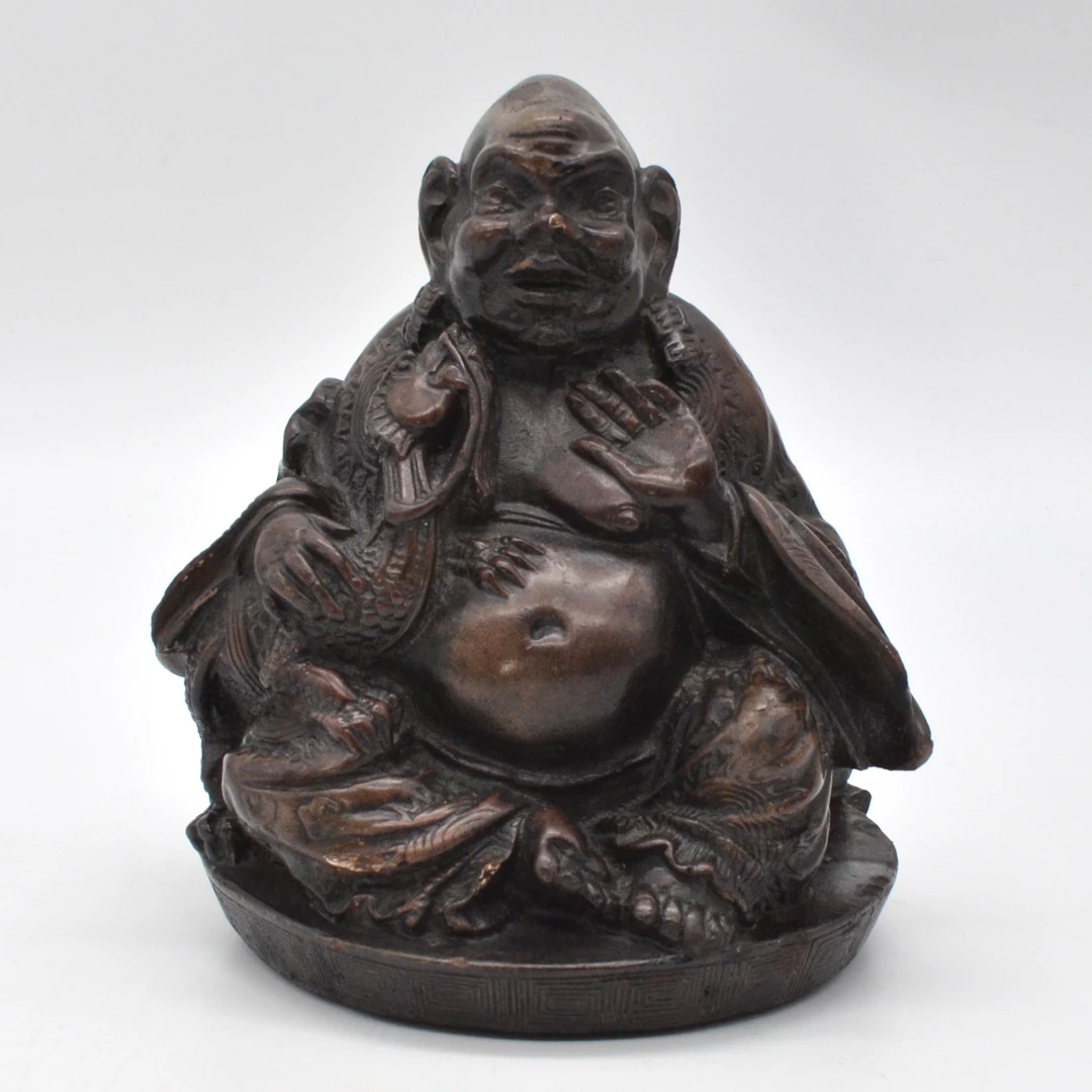 BUDDHA-MAITREYA, SKULPTUR, STEIN, HANDARBEIT, UM 1950 VIETNAM, MONOGRAMMIERT