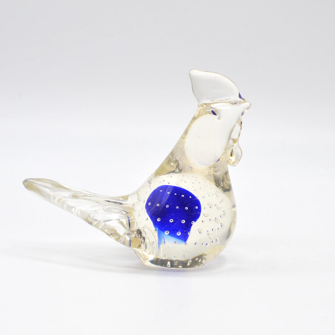 MURANO GLAS SKULPTUR, HUHN, SOMMERSO UND BULLICANTE, ITALIEN, UM 1950.