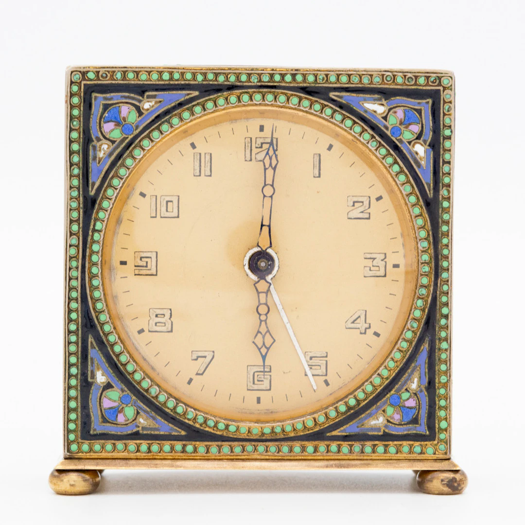 ANTIKER ART DÉCO WECKER (CA. 1920–1930), KIENZLE, VERGOLDETEM MESSING